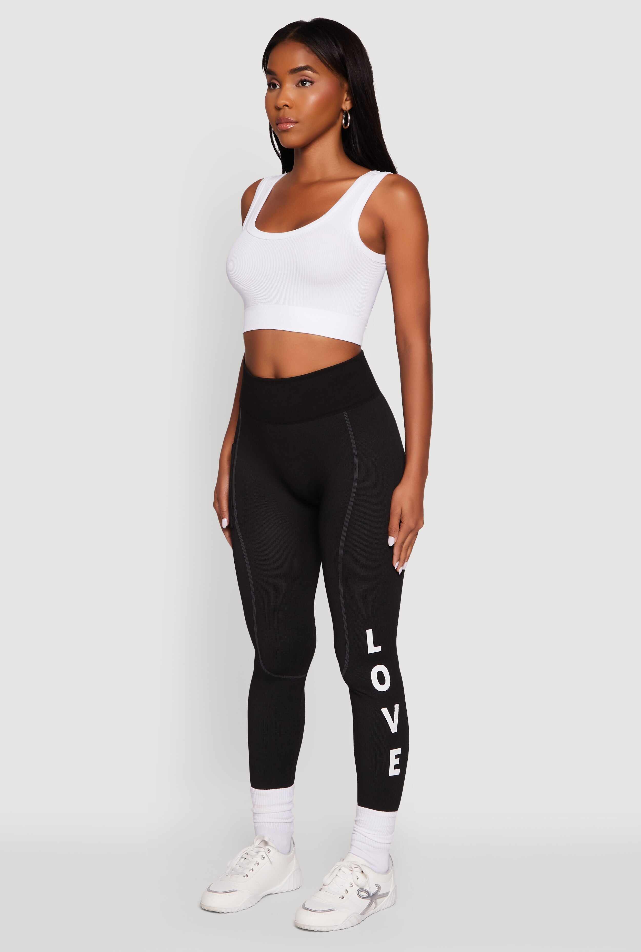 Love Graphic High Waisted Leggings with Cell Phone Pocket