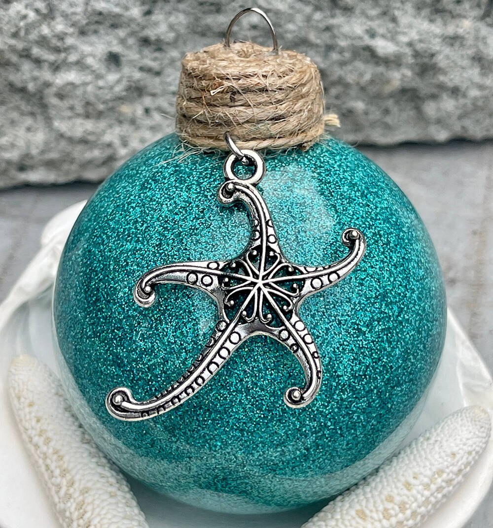 Beach Glittered Glass Ornament
