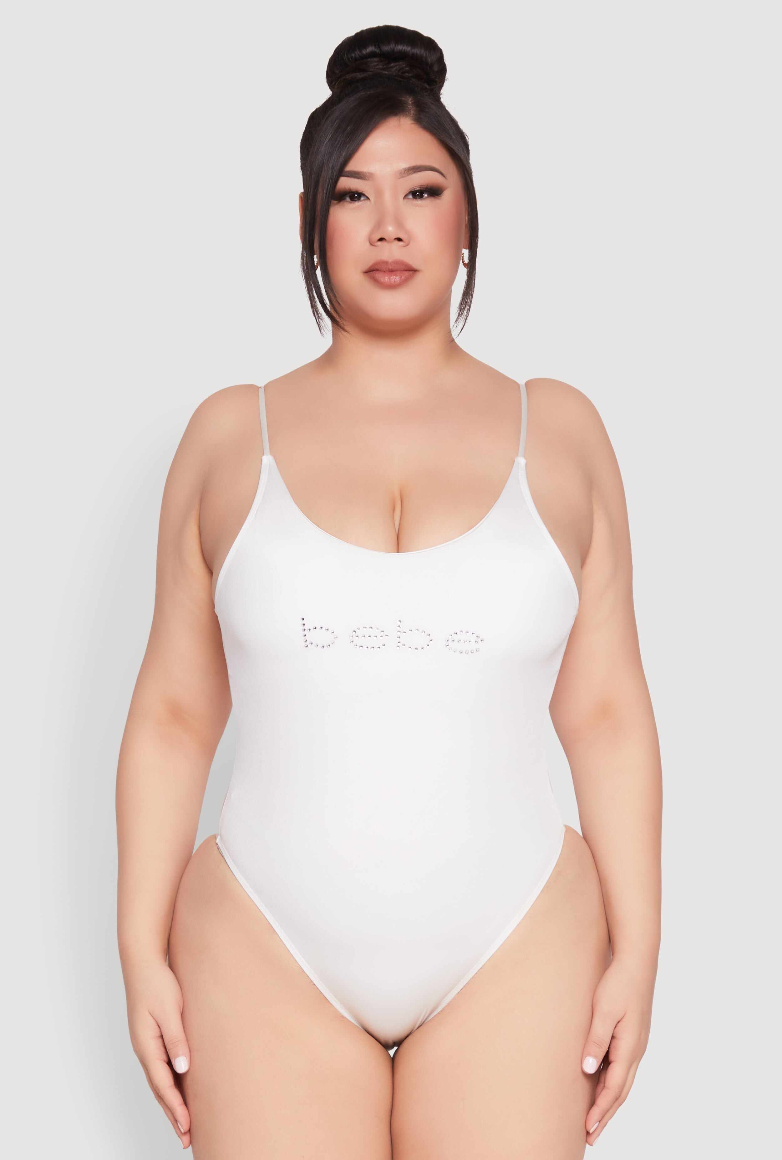 Plus Size Bebe Rhinestone One Piece Swimsuit