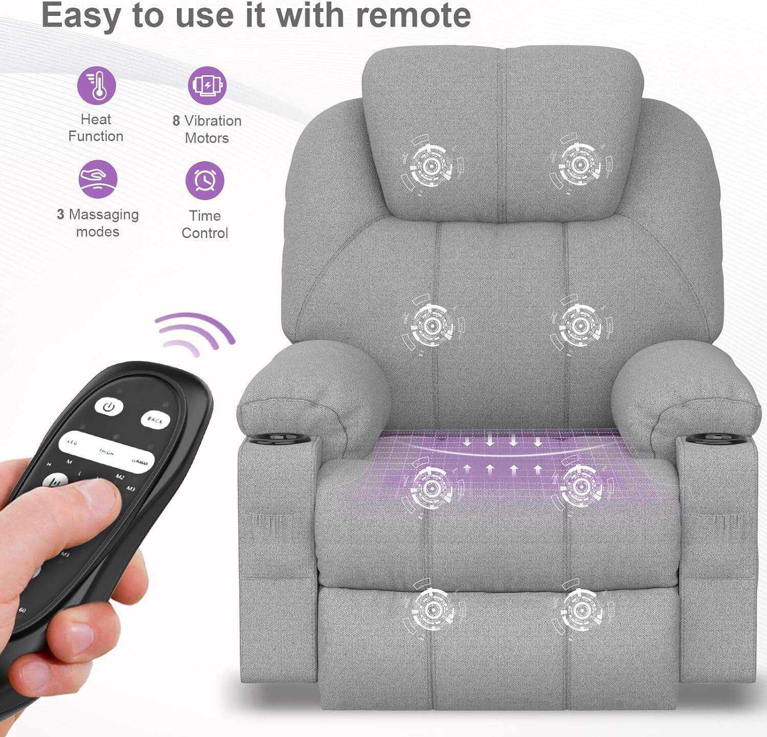 YONISEE Lar2ge Lift Chairs Recliner for Elderly - Power Fabric Lift Chair Modern with Massage and Heat, Extended Footrest, 3 Positions, 2 Side Pockets, and Cup Holders, USB Ports, Coffee Color