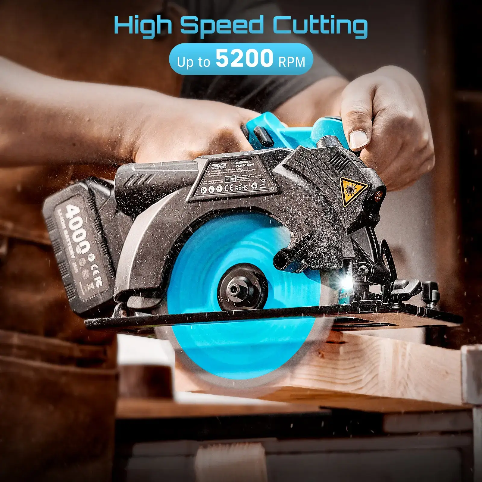 21V 6.5 Inch Cordless Circular Saw with Laser Guide & 2×4Ah Batteries