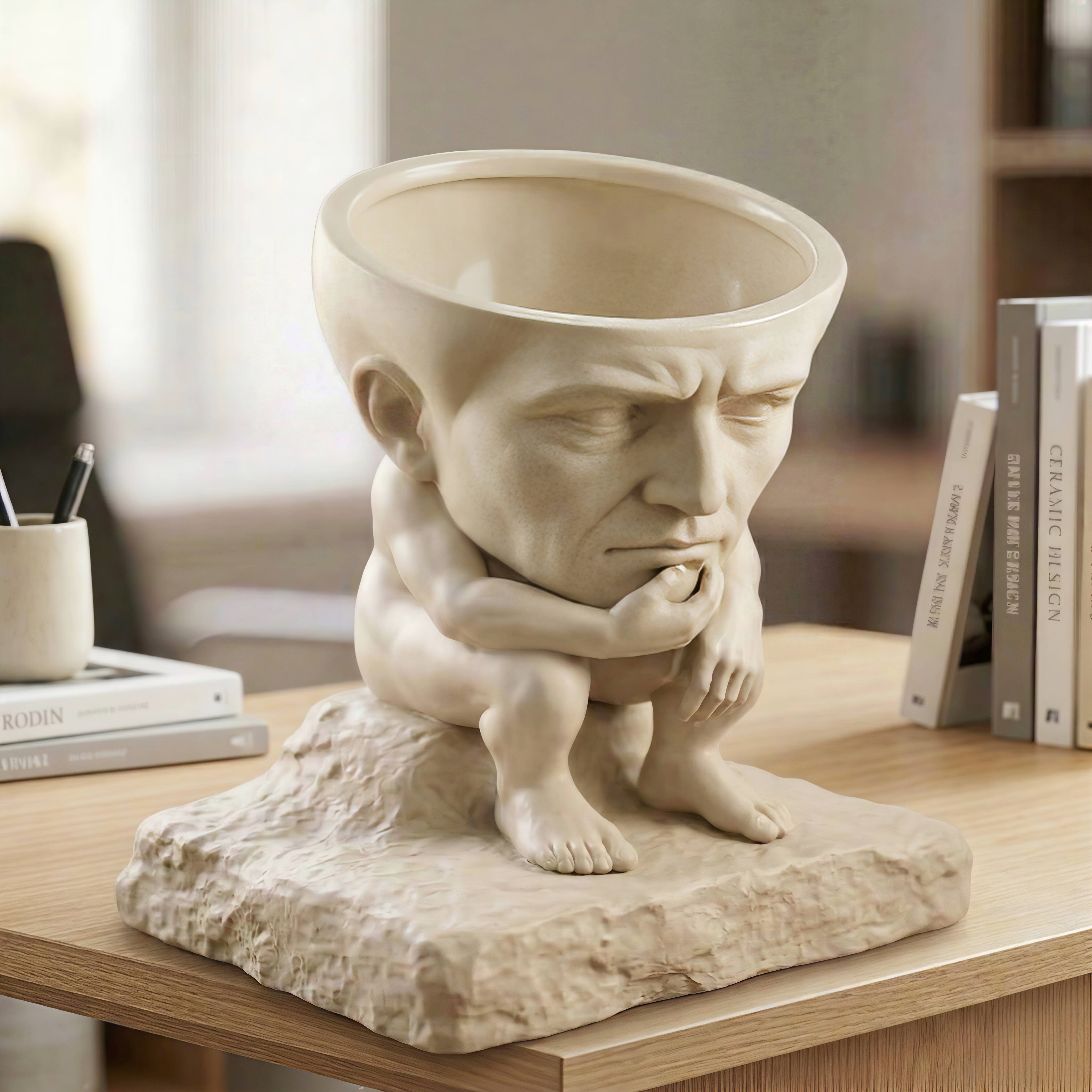 The Thinker Sculpture Planter | Rodin-Inspired Succulent Flower Pot