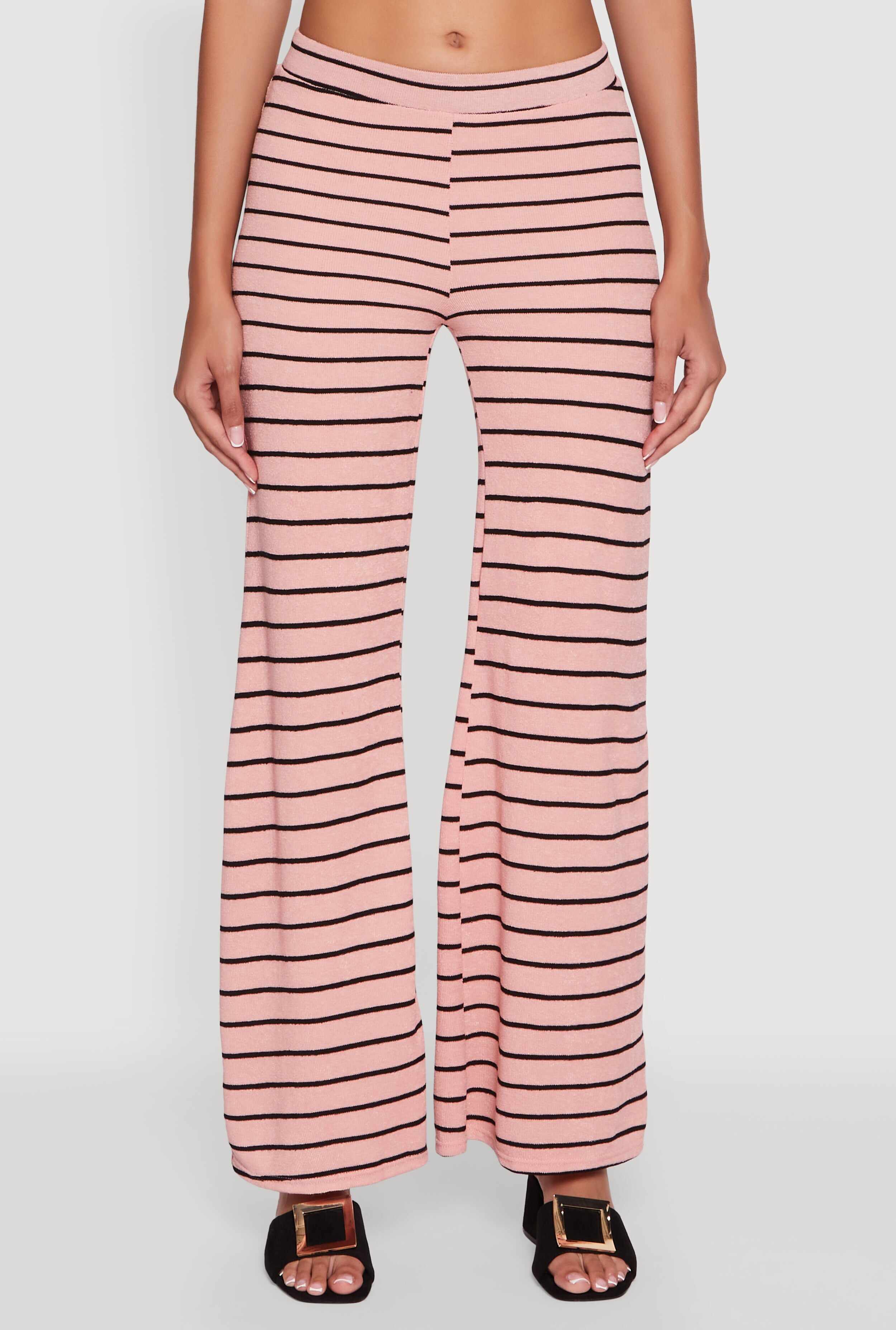 Trendy Striped Brushed Knit Flare Leg Pants