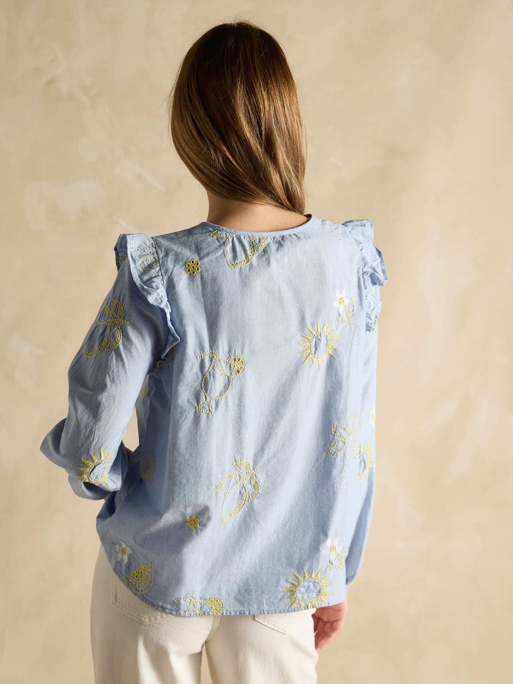 Soraya Blue & Yellow Embroidered Chambray Blouse