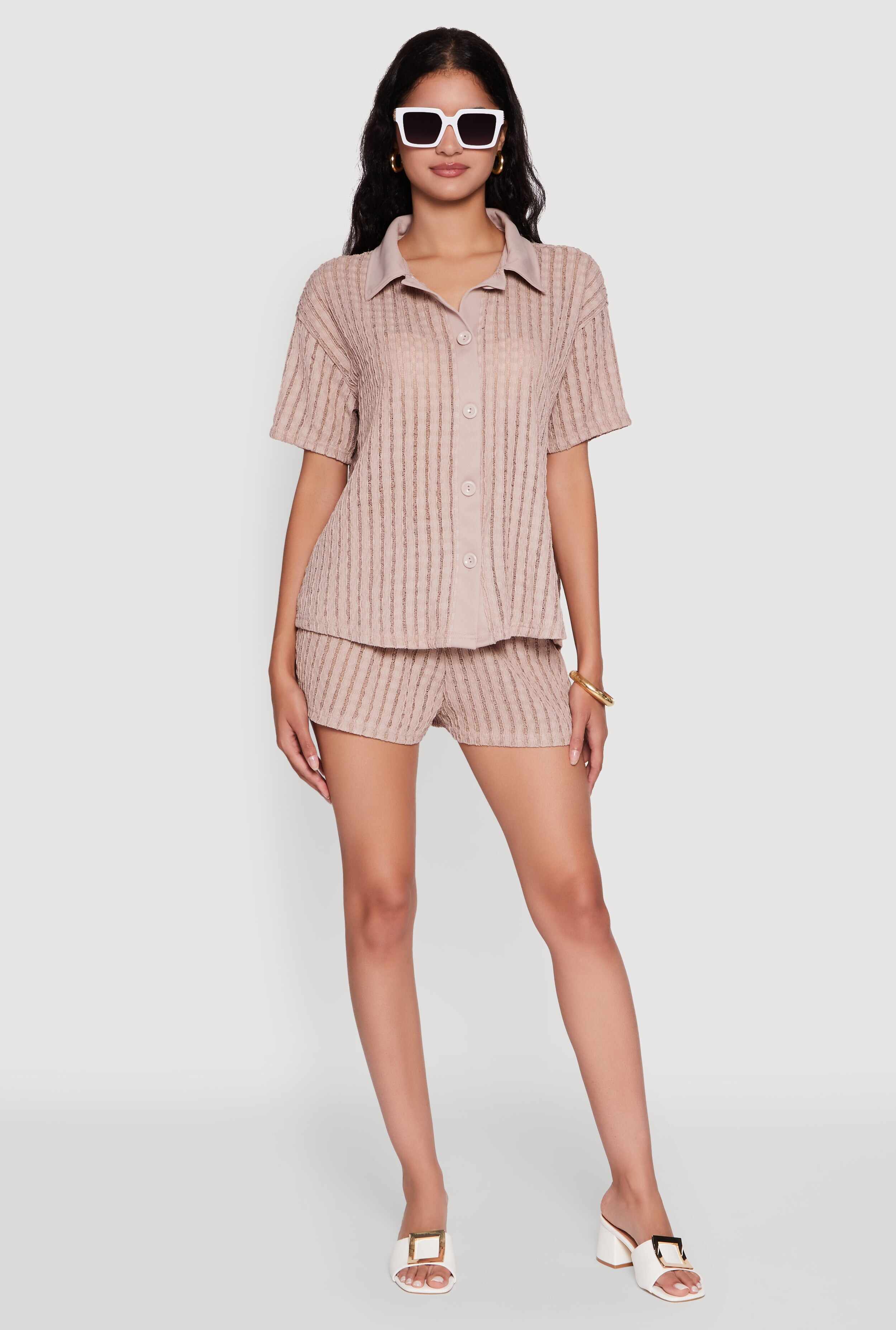 Trendy High Waisted Shadow Stripe Shorts
