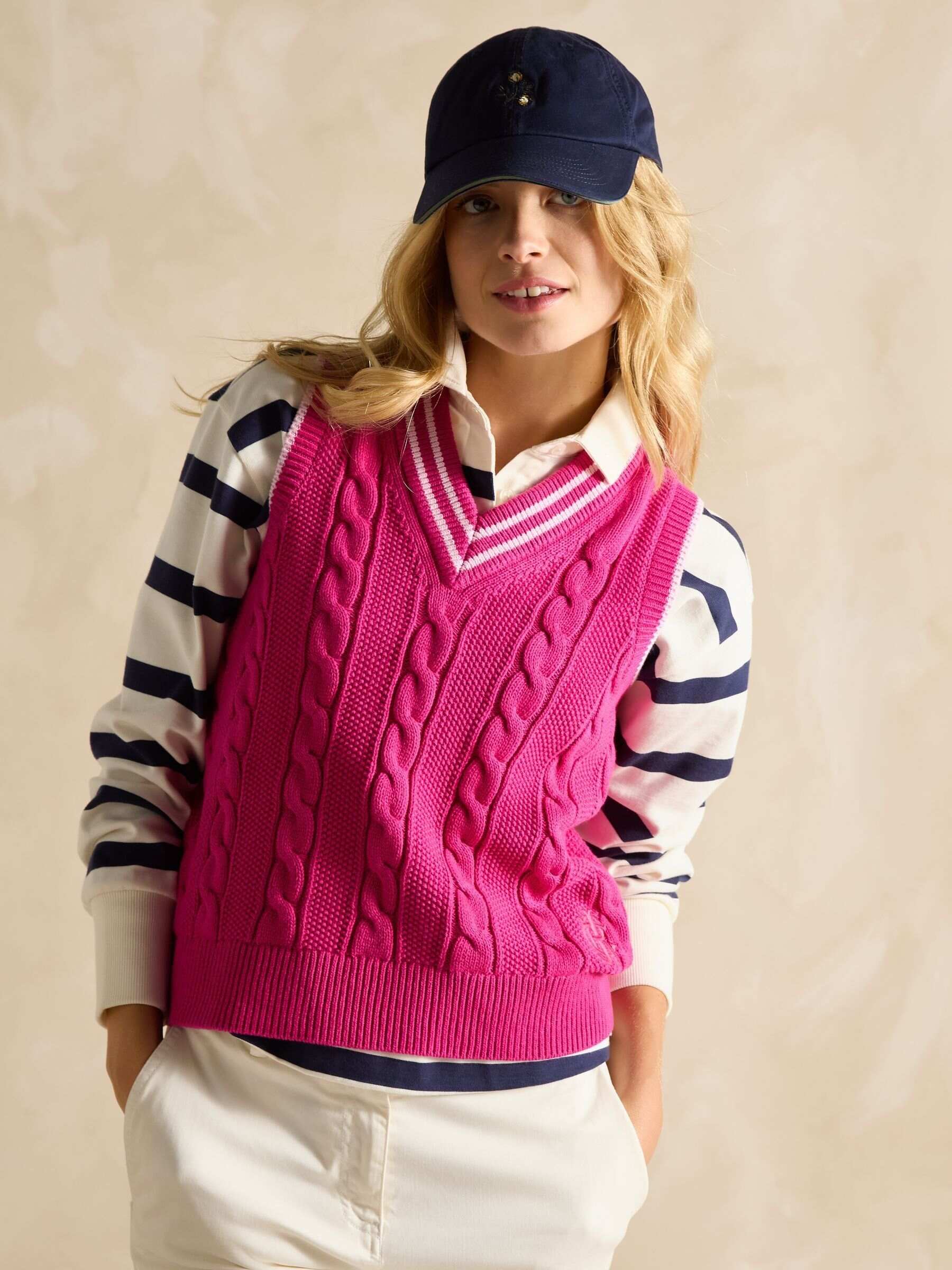 Deuce Pink Cable Knitted Cotton Vest