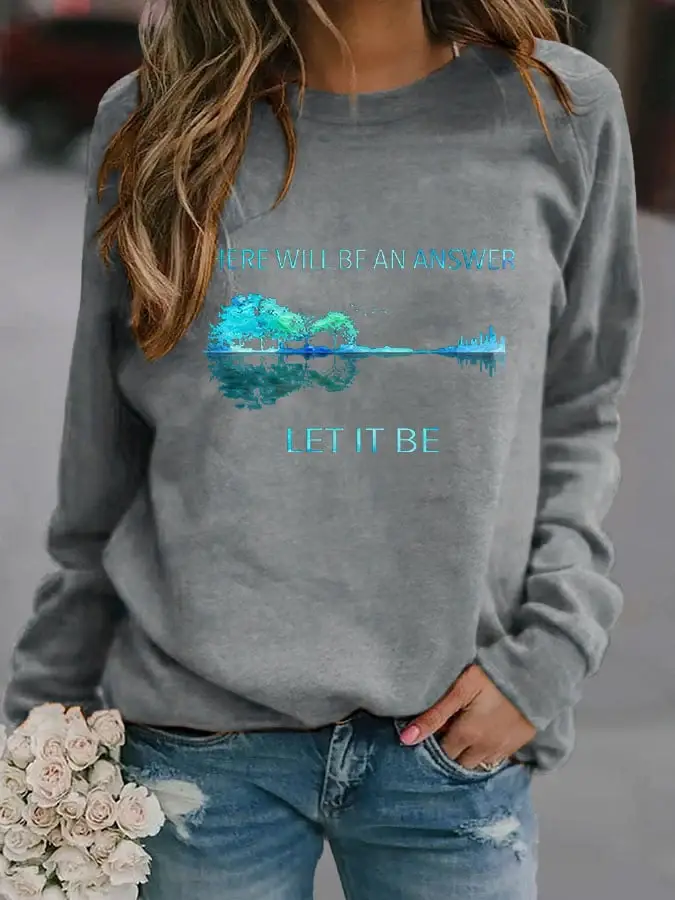 Hippie Guitar Lake There Will Be An Answer Let It Be Print Sweatshirt