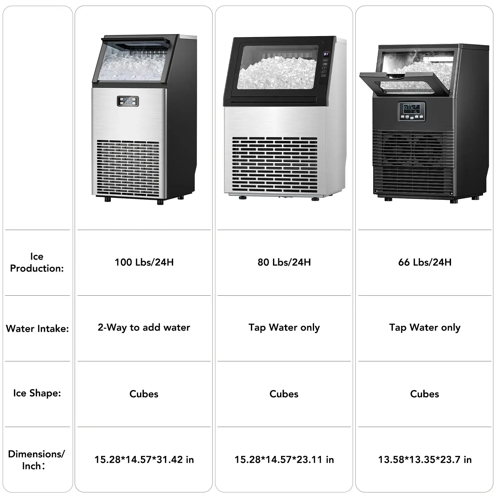 Commercial Ice Maker  V2.0, 100 lbs, 2-Way Add Water, Large Ice Maker Self Cleaning, Ice Machine with 24 Hour Timer,33 lbs Basket, Stainless Steel Ice Makers for School, Home, Bar, RV