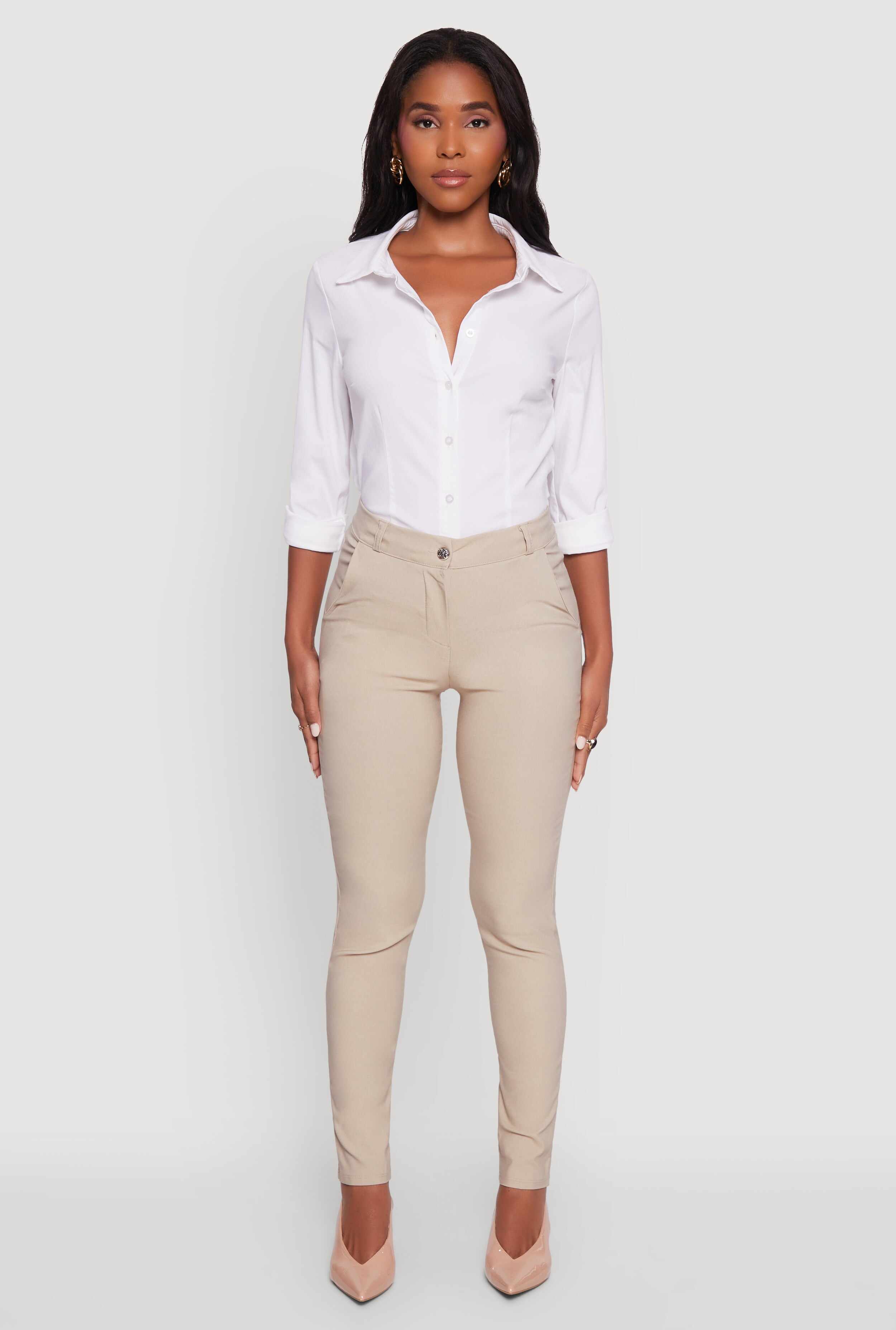Stretchy High Waisted Skinny Leg Chinos