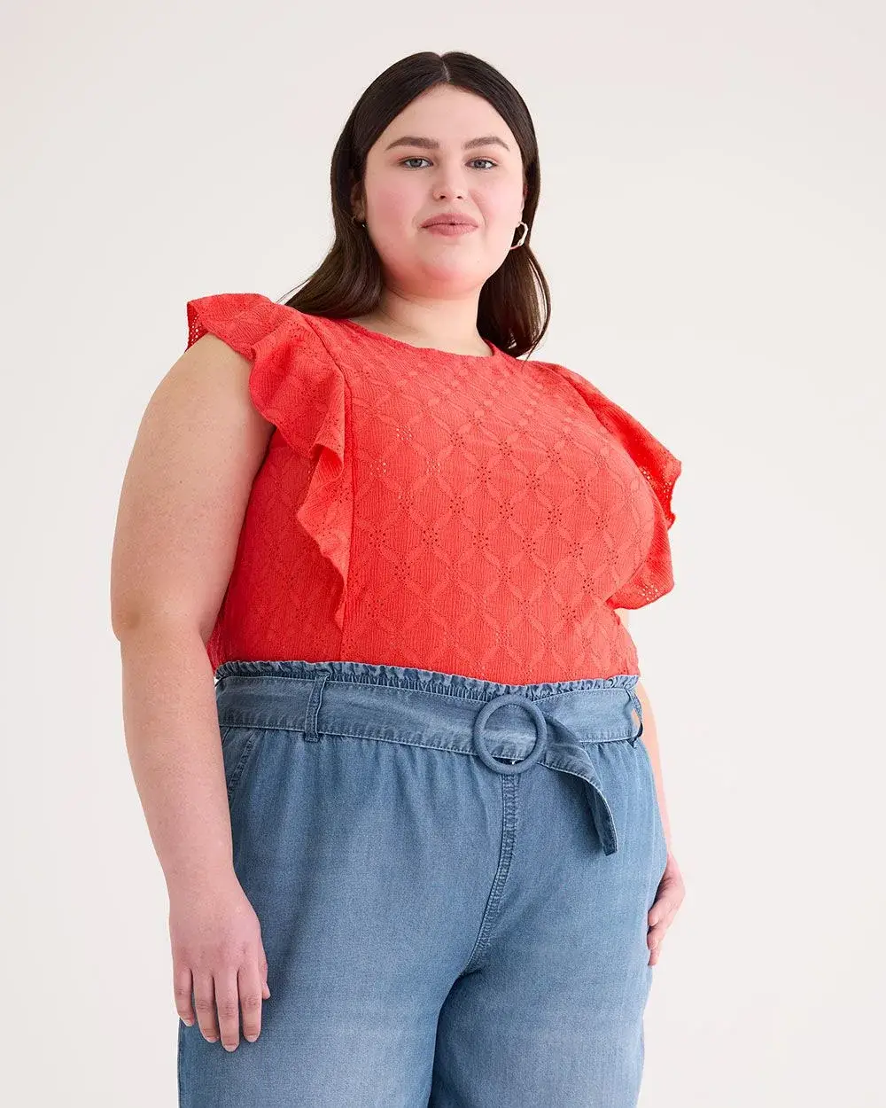 Sleeveless Crewneck Ruffled Top