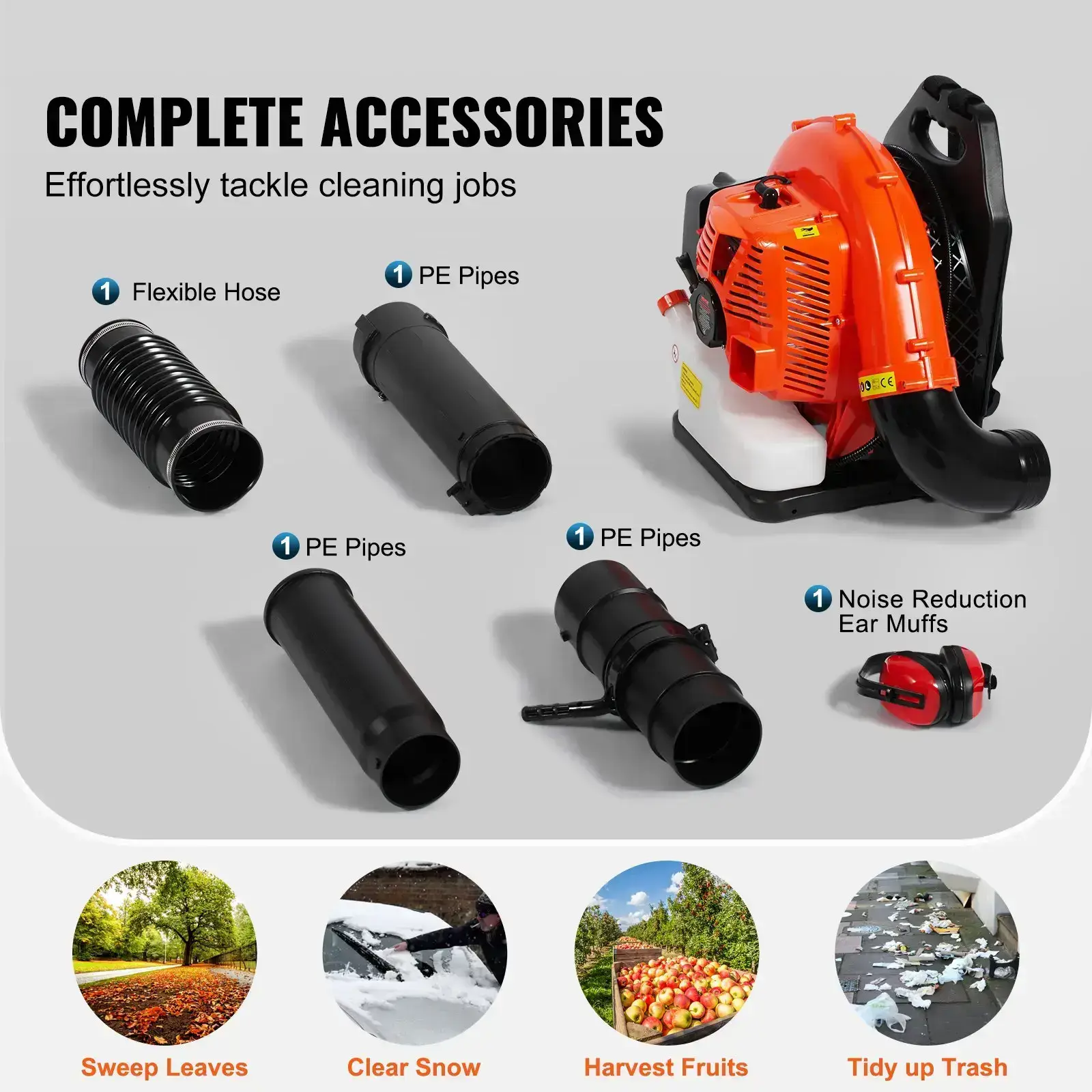 Backpack Gas Leaf Blower 79cc 2-Cycle Gas Powered with 3L Fuel Tank,  184MPH Speed for Lawn Care, Leaf Cleaning, and Snow Removal