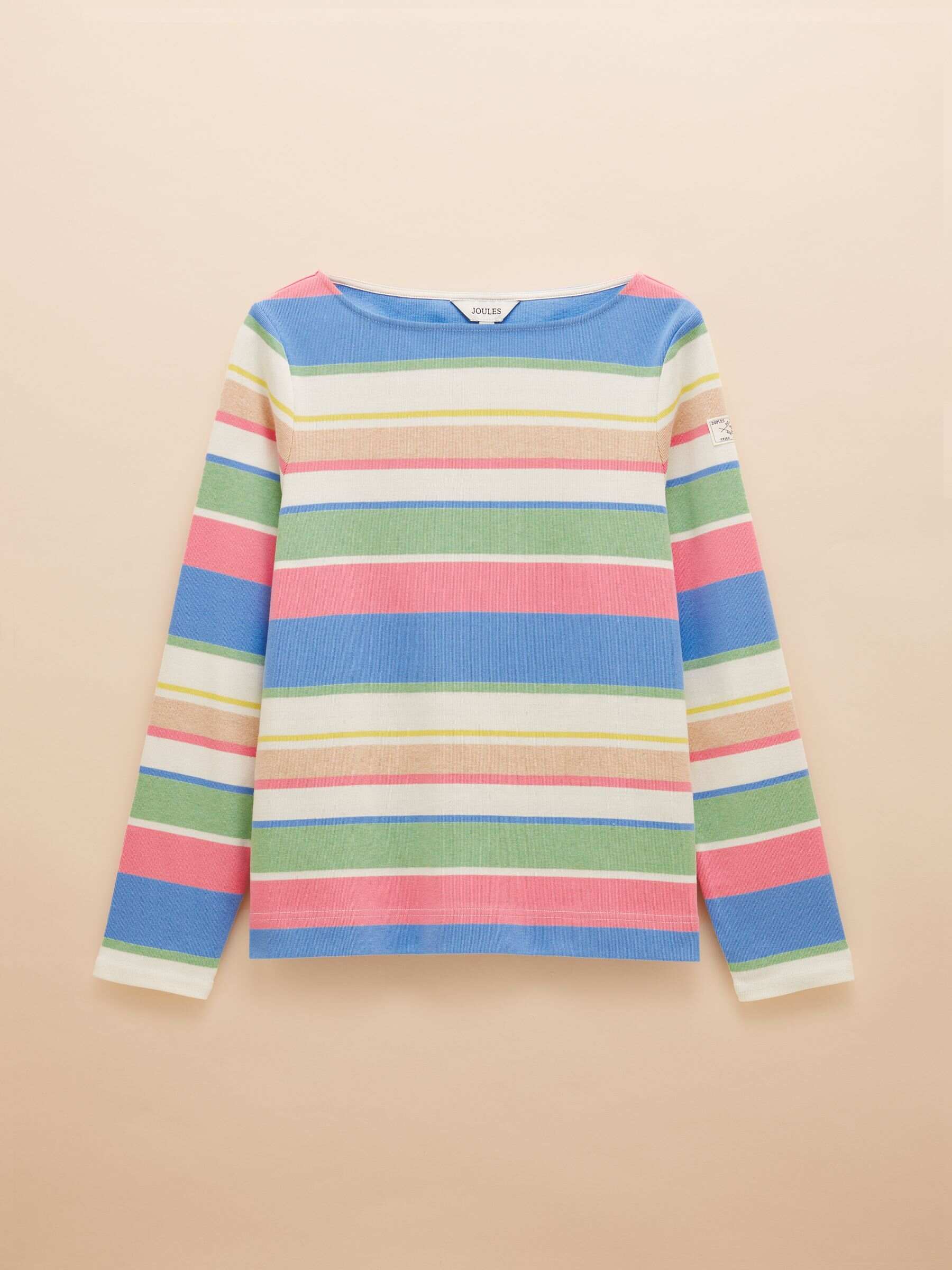 Harbour Green and Pink Elevated Stripe Pastel Boat Neck Breton Top