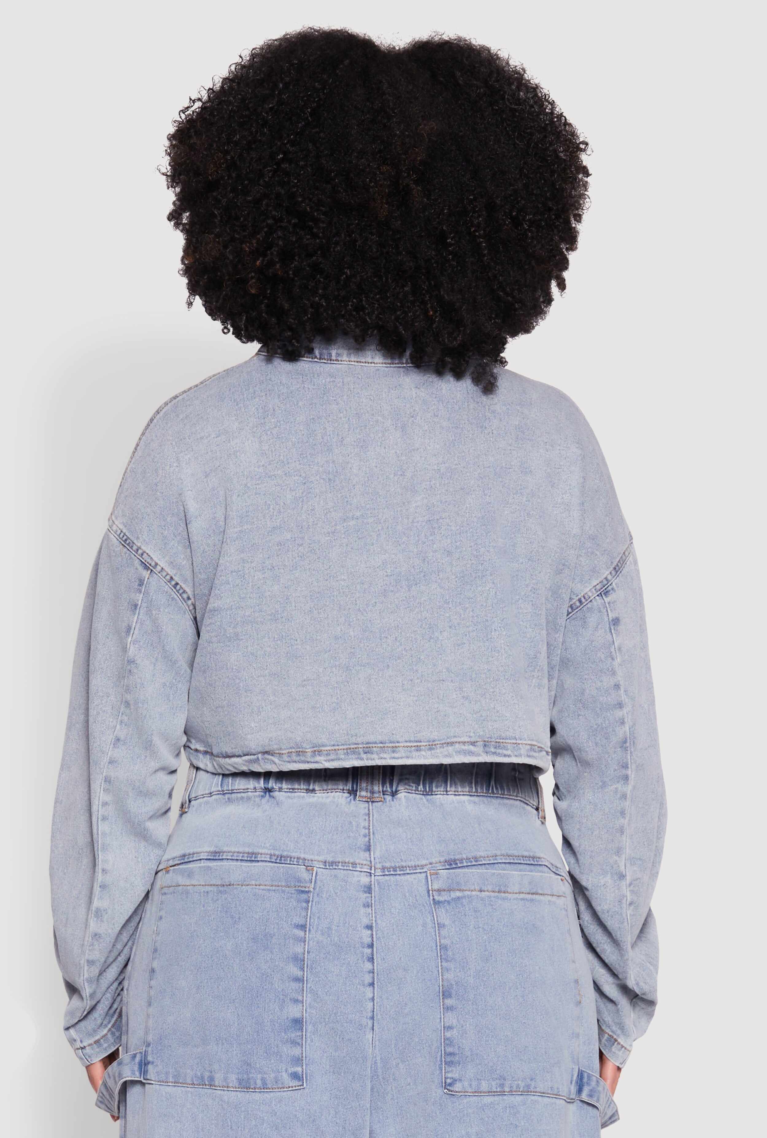 Plus Size Spoon Jeans Drawstring Cropped Jacket