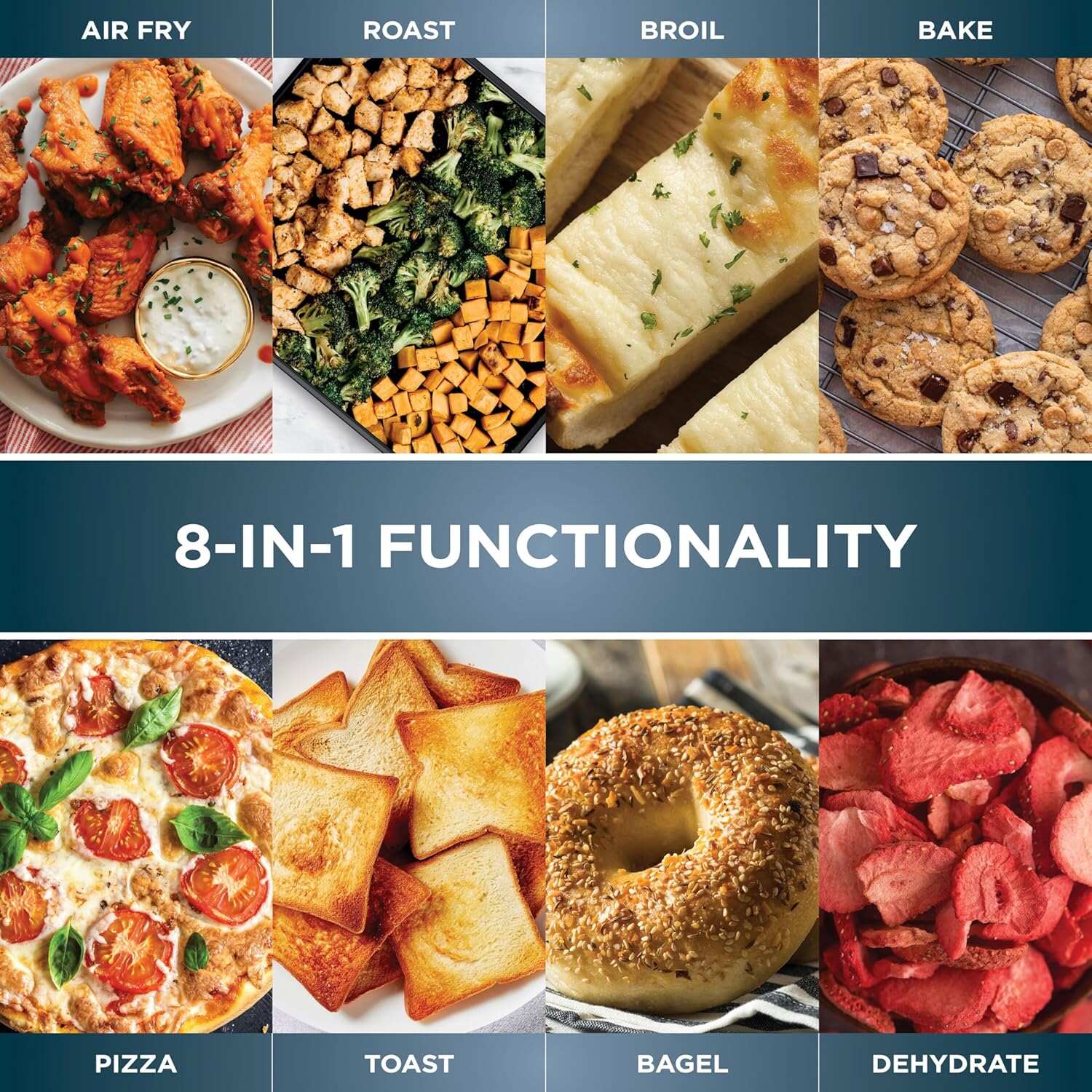 Air Fryer Toaster Oven Combo | 8-in-1 Functionality | Flip Up & Away for Storage Space | Air Fry Basket, Sheet Pan, Wire Rack & Removable Crumb Tray |1800 Watt | Stainless Steel | SP151