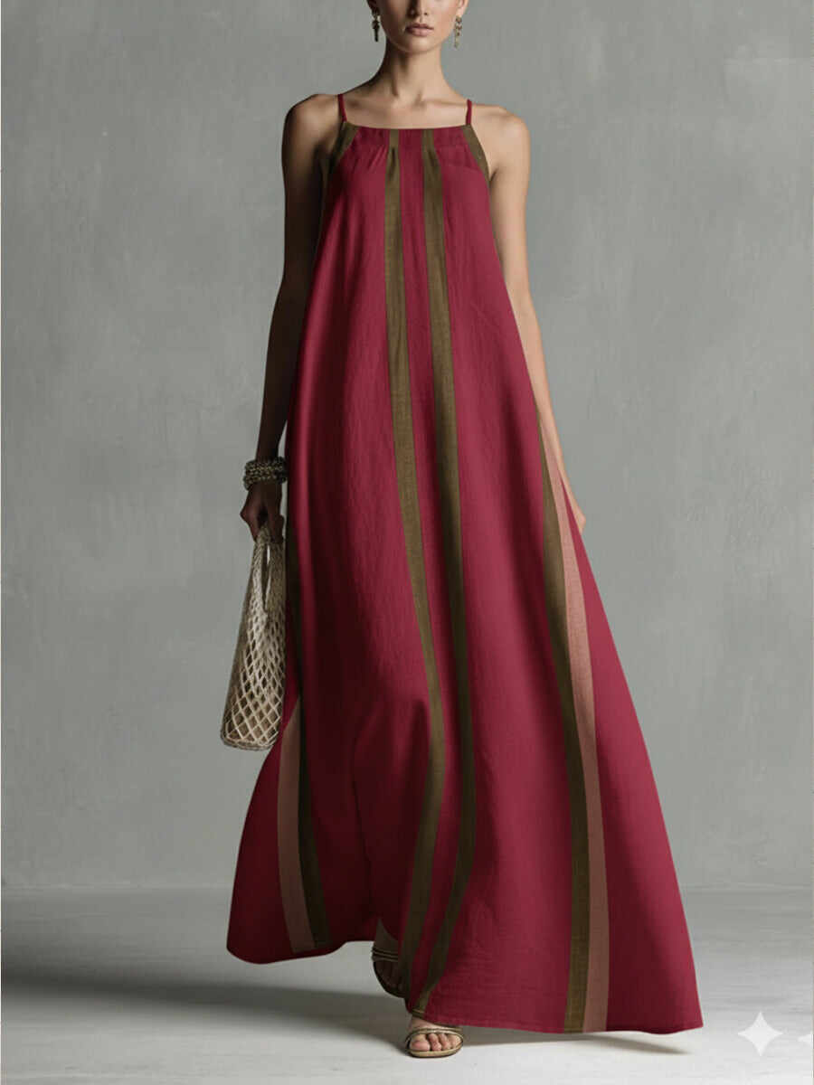 🔥Summer Arrivals🌟Casual Striped Linen And Cotton Maxi Sleeveless Dress