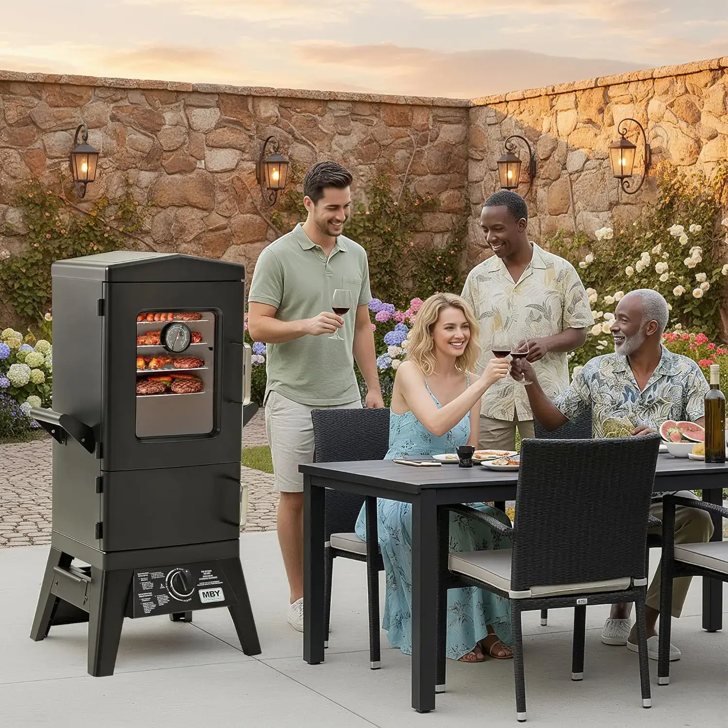 MBY Large Vertical Propane Smoker with Cover & 4 Cooking Grates, Large Cooking Space, Heavy Duty & Weather-Resistant for Outdoor,Smoke Ribs,Brisket,Chicken Grills Meat