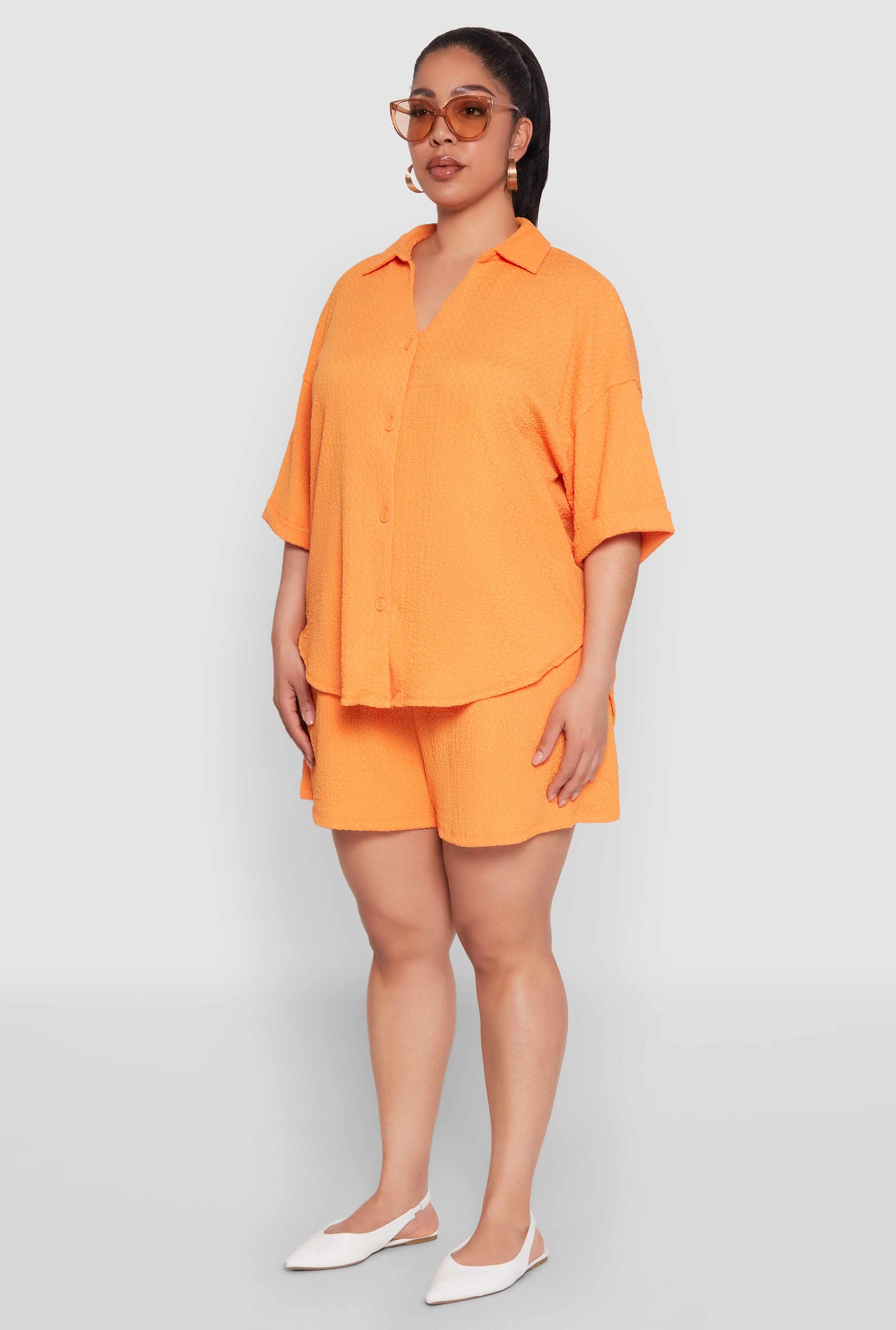 Plus Size Textured Knit Oversized Shirt