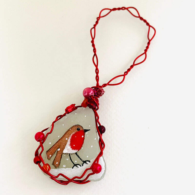 Sea glass hand painted art Christmas tree decorations