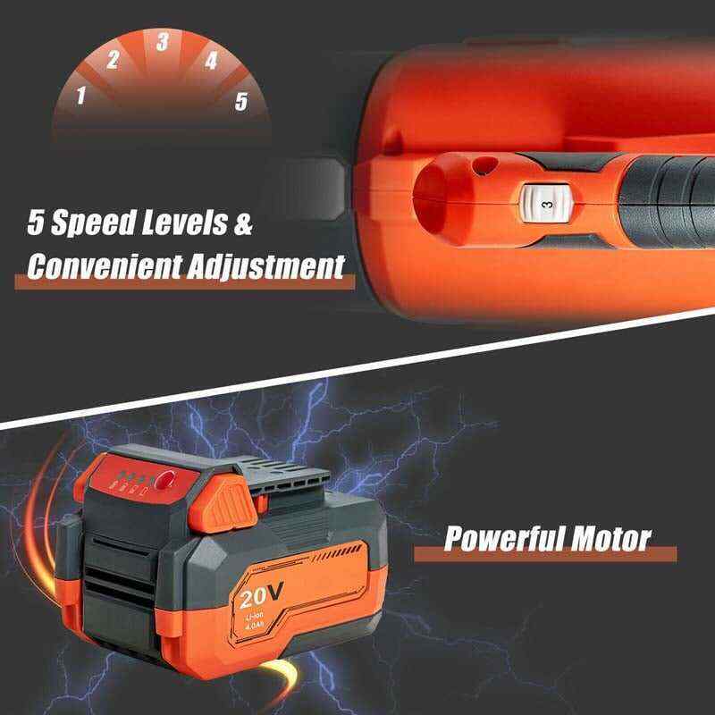 20V Cordless Leaf Blower with Battery & Charger, 5-Speed Electric Blower for Lawn Care, Battery Powered Leaf Blower Lightweight