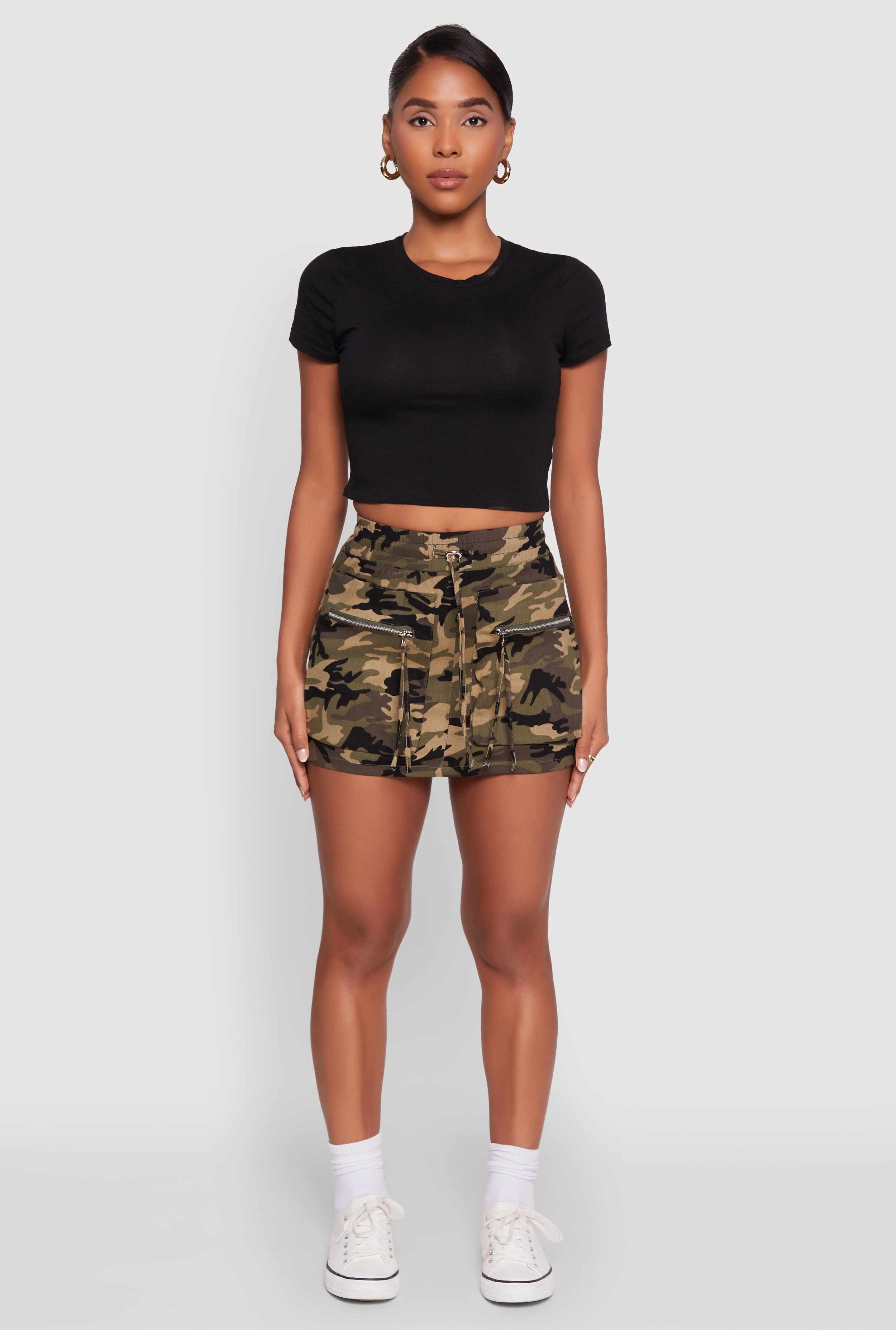 Trendy Camo Zip Pocket Mini Skirt
