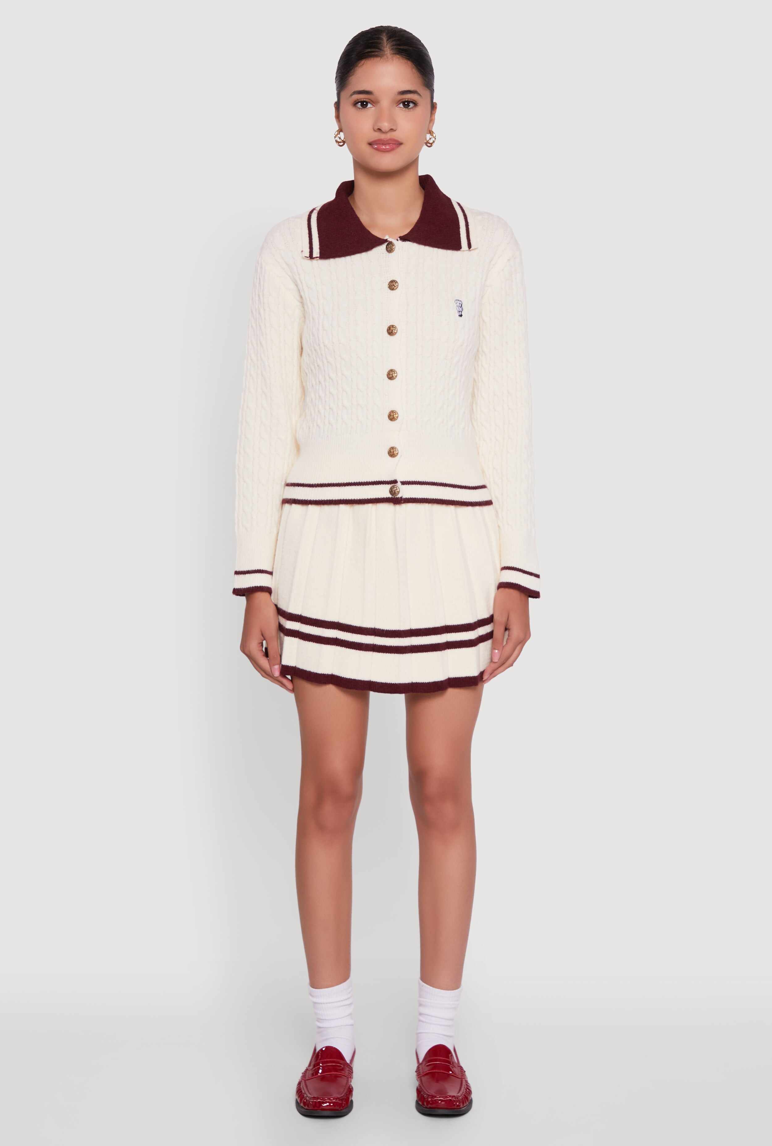Bear Patch Graphic Varsity Stripe Cardigan