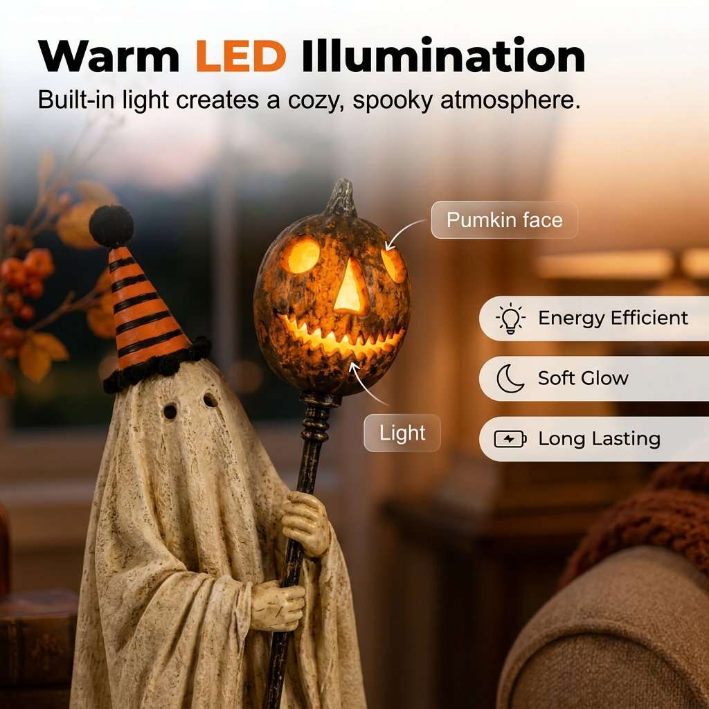 🎃Beleuchtete Vintage-Geisterfigur mit leuchtendem Kürbisstab