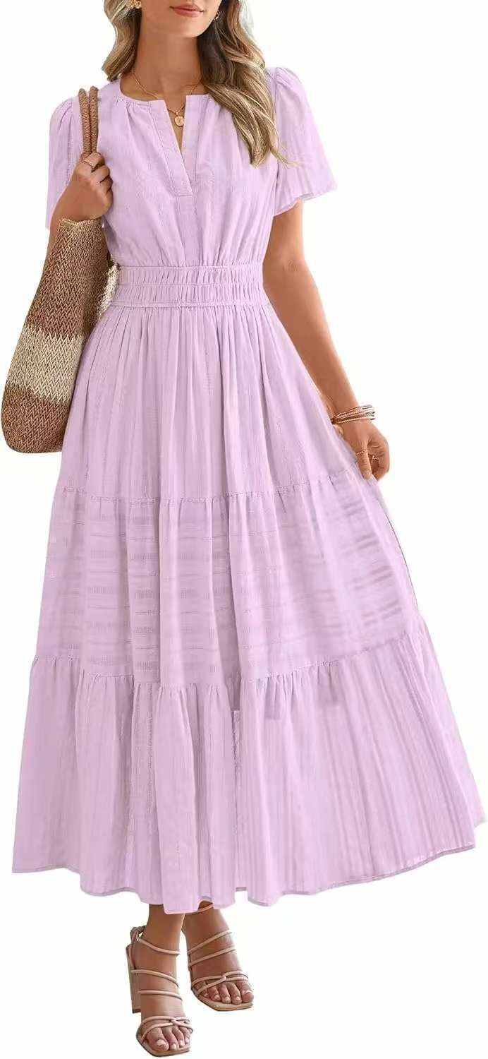 Lightweight Summer Maxi Dress with Pockets, V-Neck & Elastic Waist