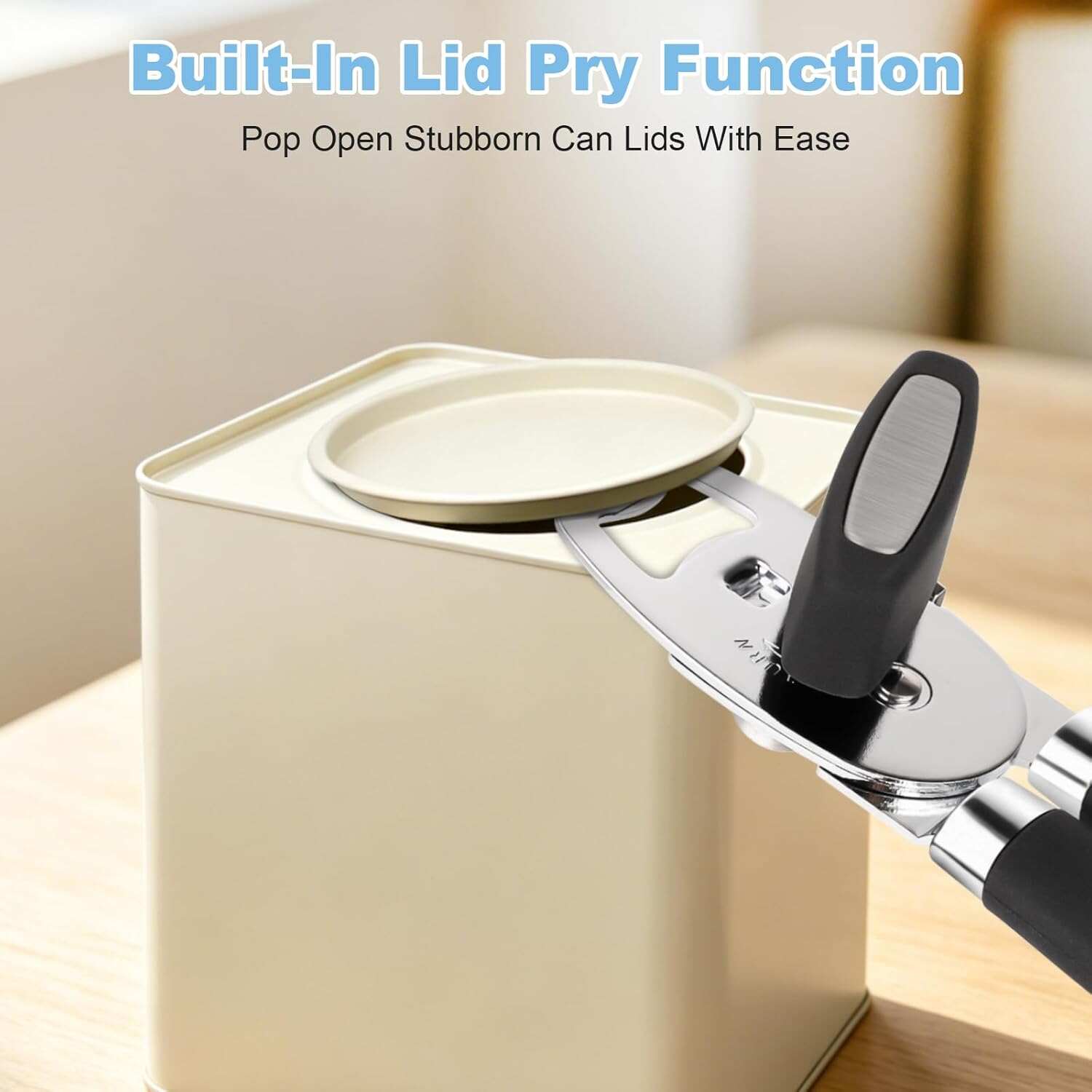 Can Opener Manual, Heavy Duty Stainless Steel Can Opener and Bottle Opener with Magnet, Multifunctional Kitchen Tool, Sharp Cutting Wheel, Soft Ergonomic Handle, Oversized Turn Knob, Black