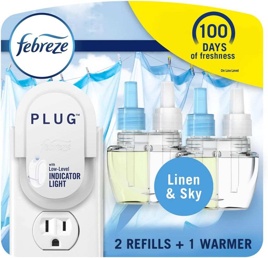 Febreze Odor-Fighting Fade Defy PLUG Air Freshener, Mountain, Ocean, Amber, (3) .87 fl. oz. Oil Refills