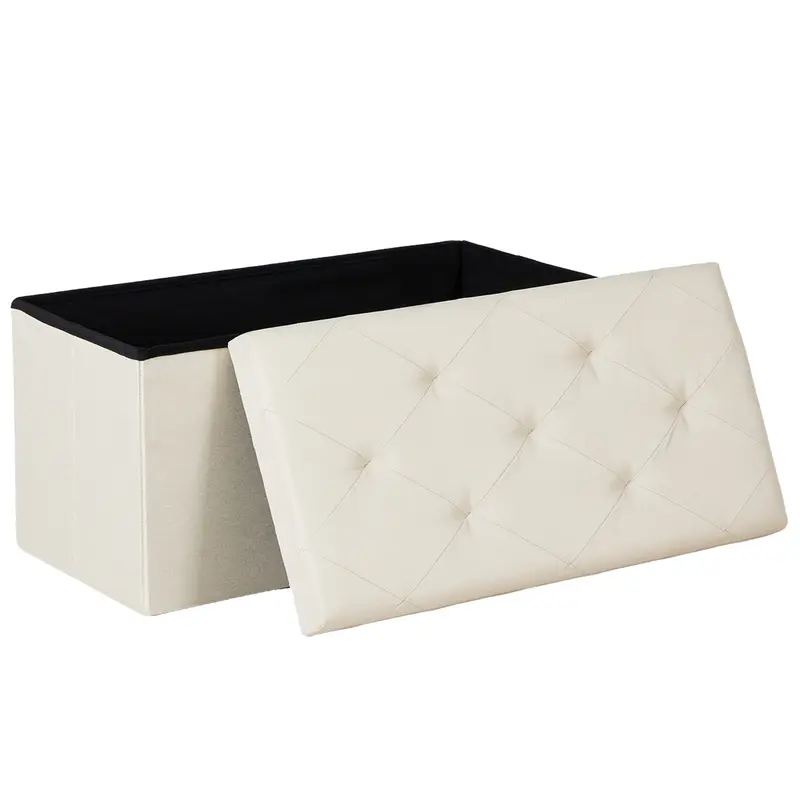 Folding Storage Ottoman Bench Modern Linen Fabric Padded Seat Large Toy Box End of Bed Entryway Comfortable Durable Multifunctional Seater