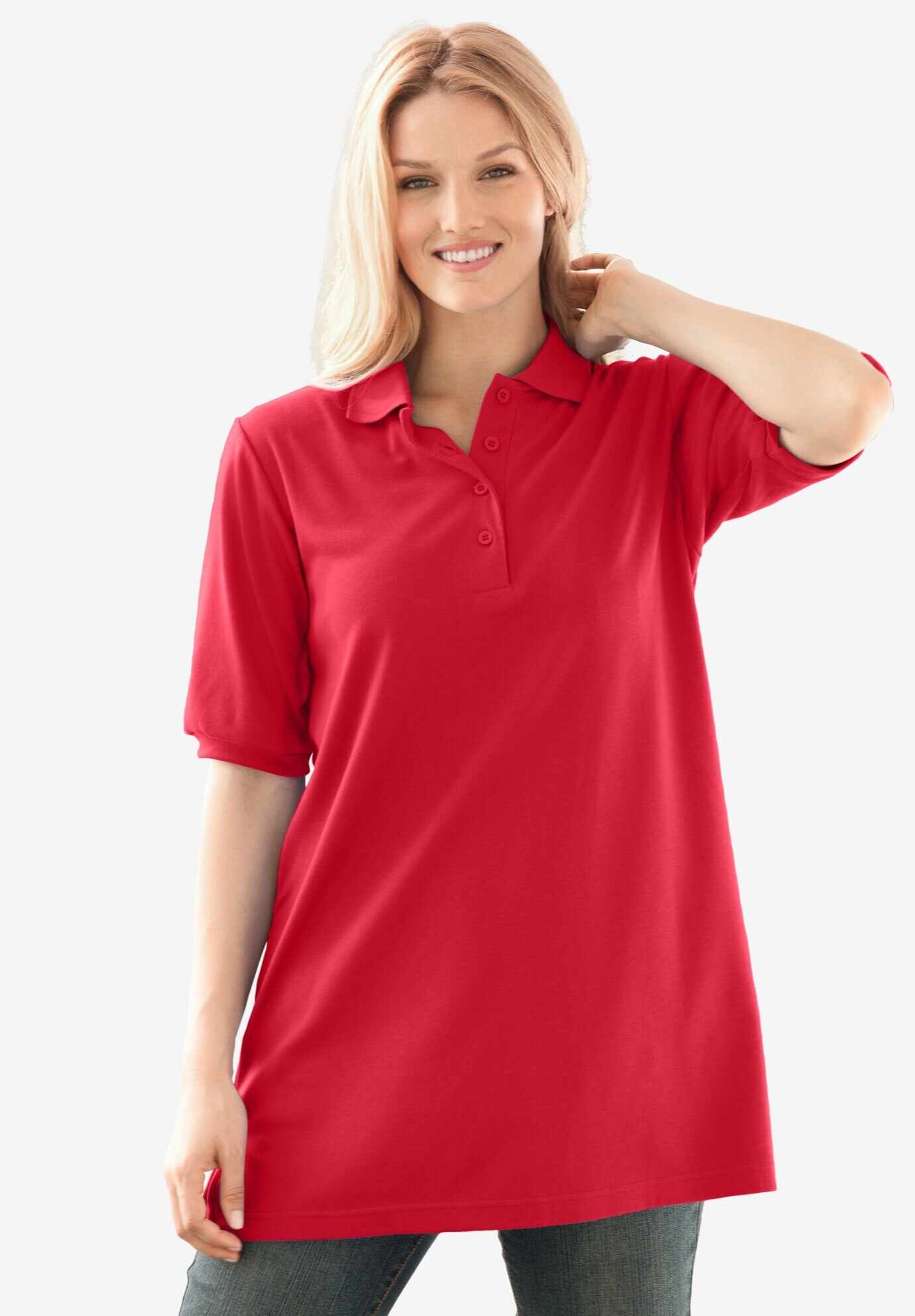 Elbow-Sleeve Polo Tunic