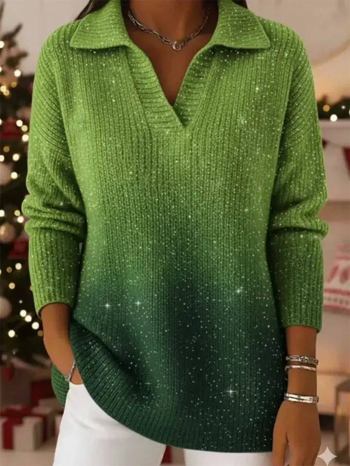 🔥Summer Arrivals🌟Dreamy Starry Sky Gradient Polo Collar Knit Sweater Top