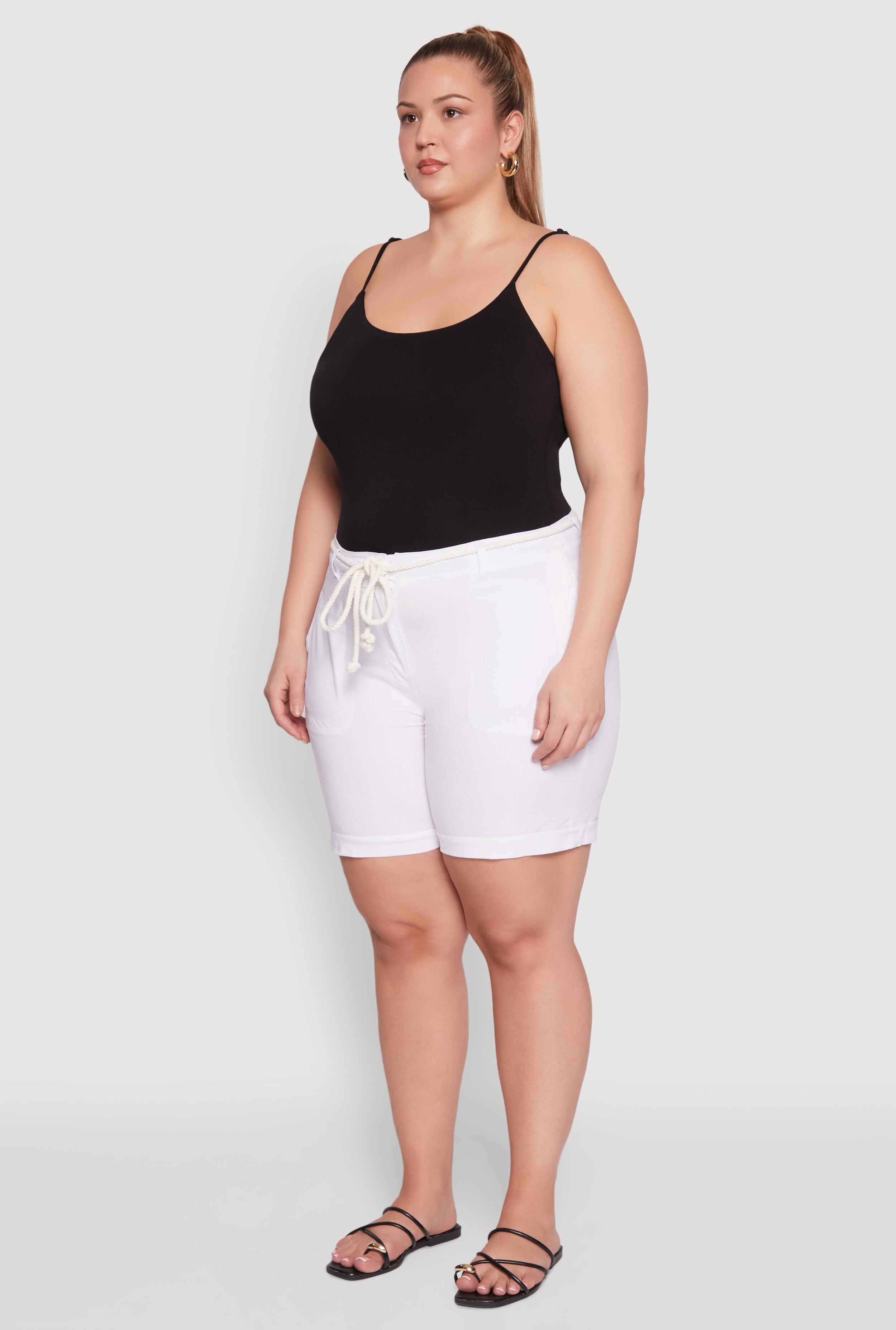 Plus Size Rope Belted Shorts