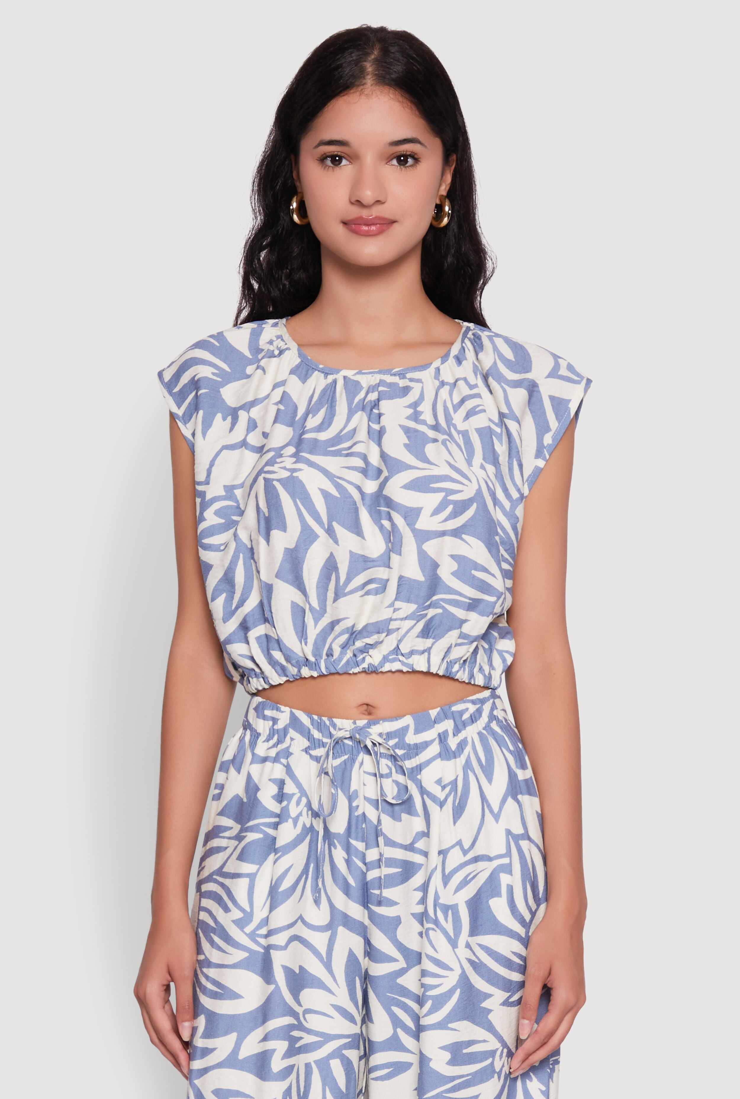 Crepe Knit Printed Pattern Crop Top