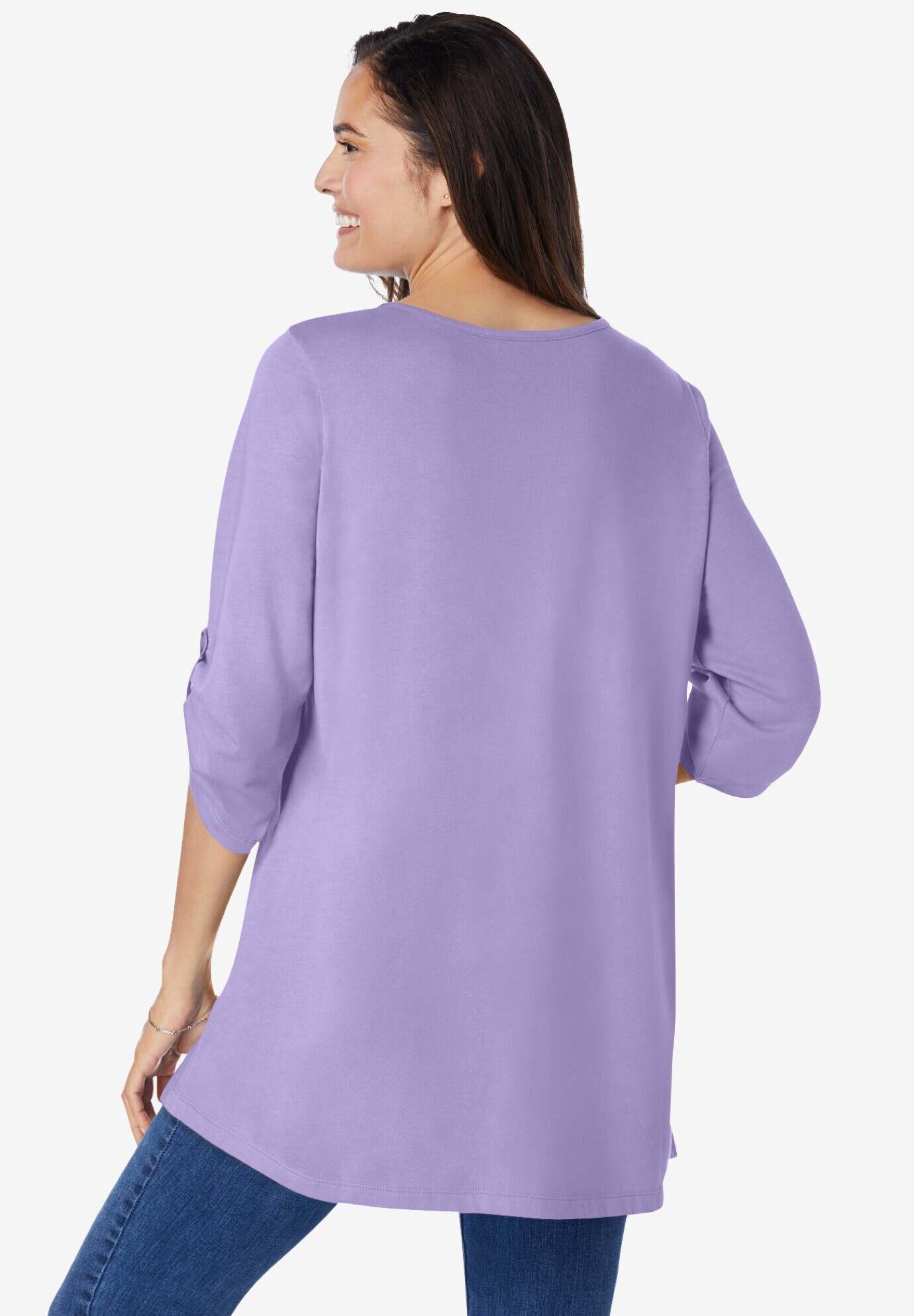 7-Day Three-Quarter Sleeve Pintucked Henley Tunic