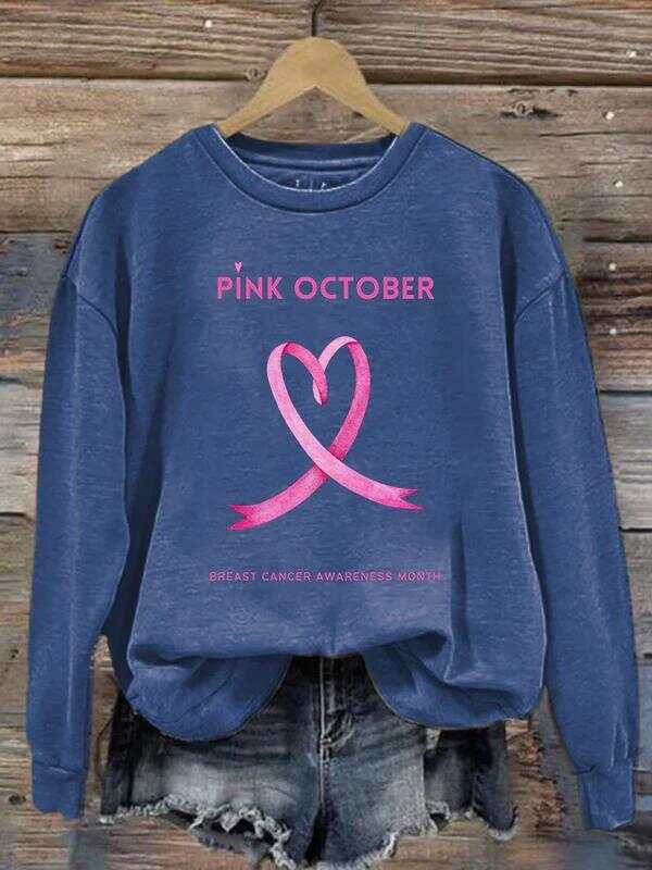 Women's Pink October Breast Cancer Awareness Month Print Pattern Casual Sweatshirt