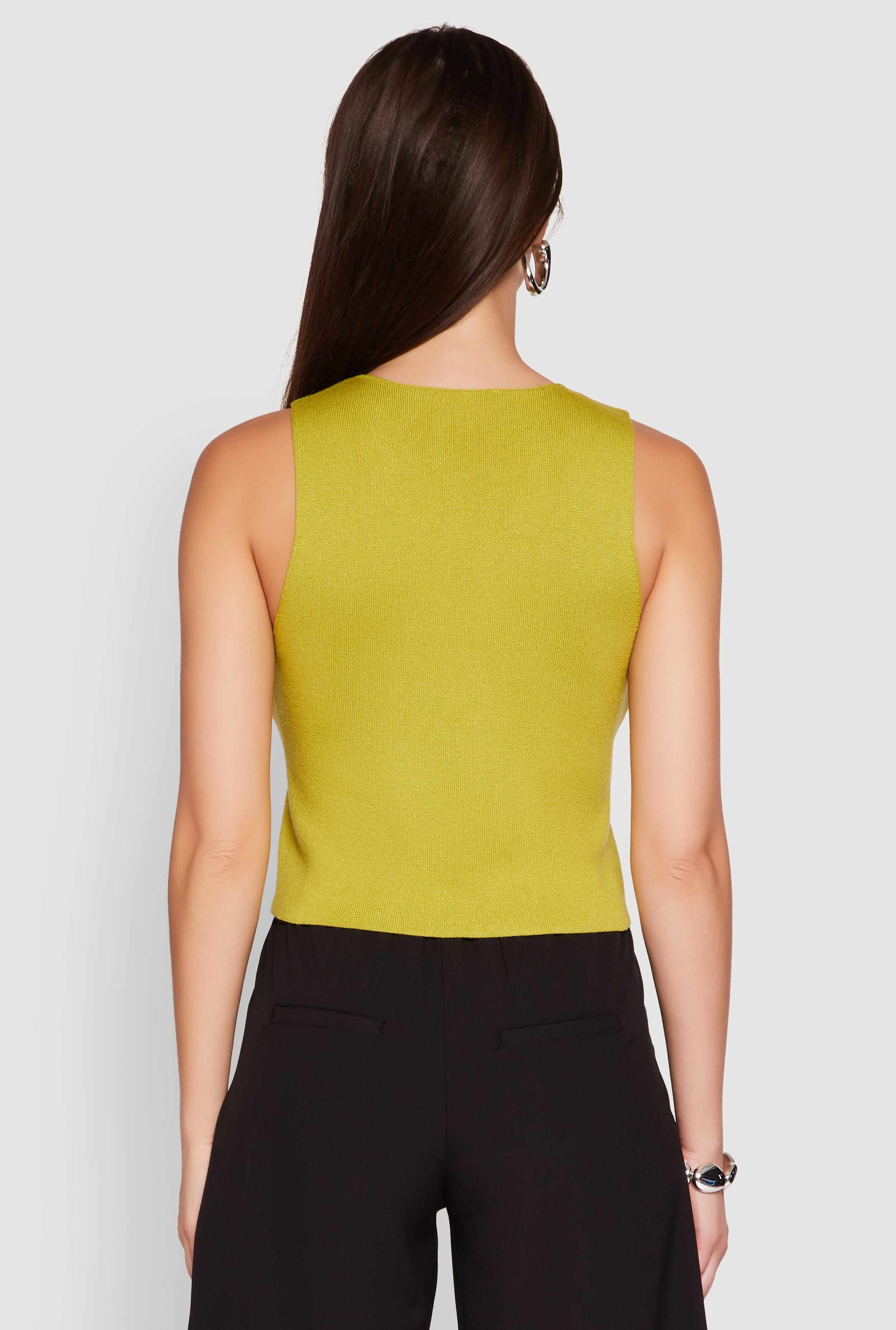Metallic Button Front Sleeveless Sweater Vest