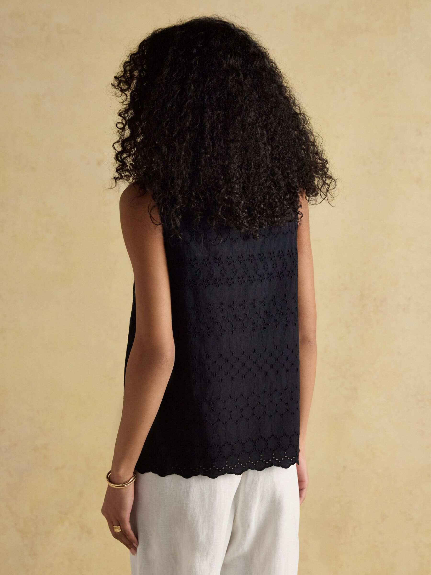 Cove Black Cotton Broderie Sleeveless Top