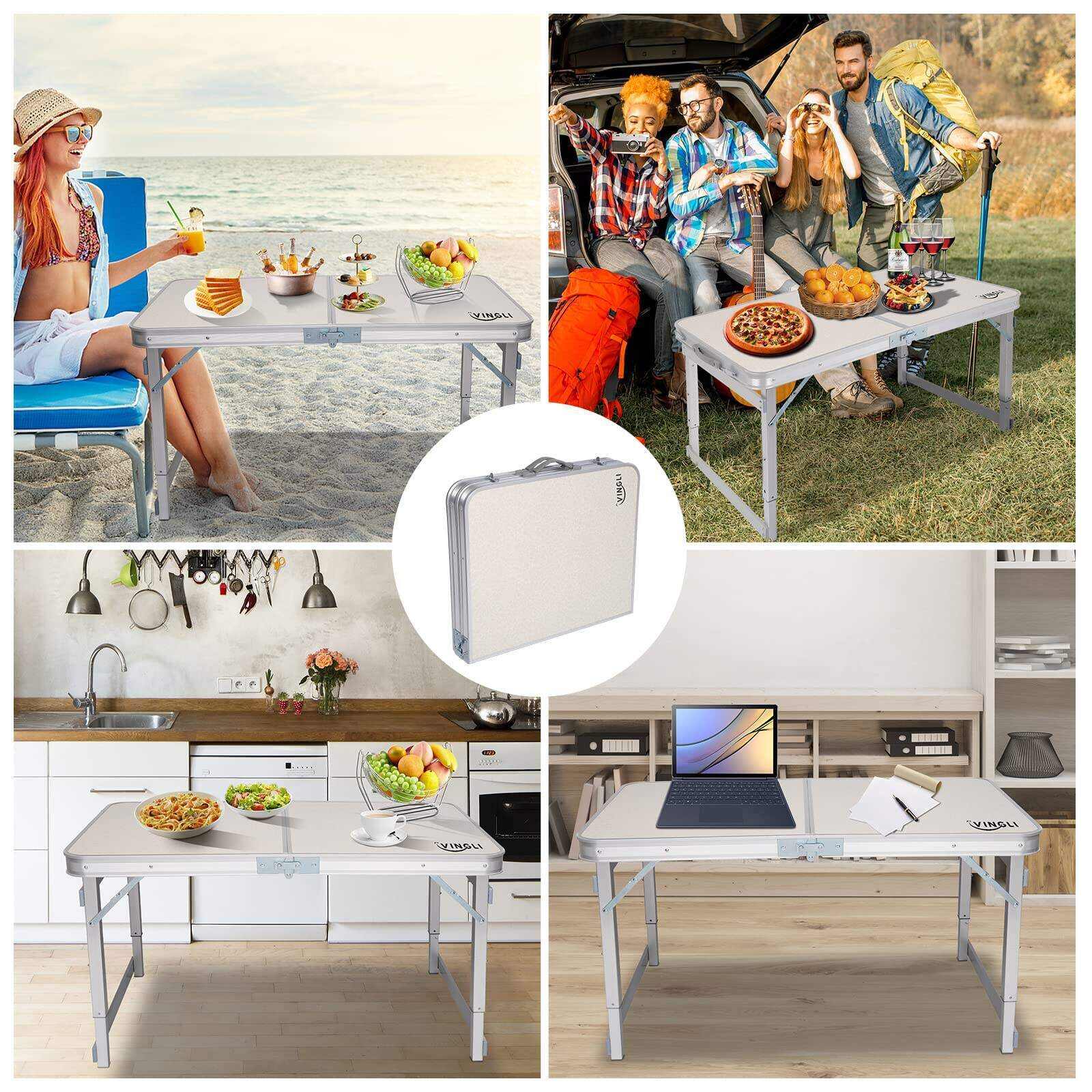 3FT Portable Small Folding Camping Table Adjustable Height Aluminum Table
