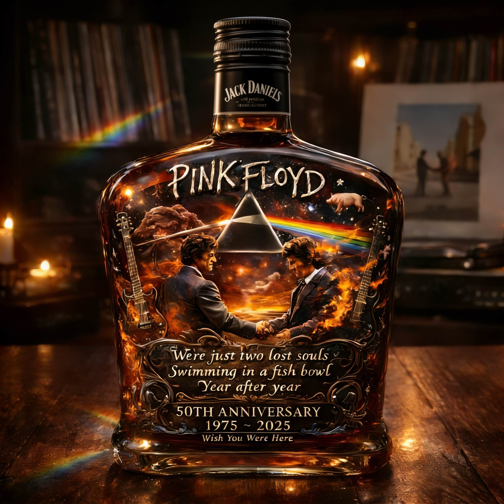 Pink Floyd – “Wish You Were Here”  50th Anniversary Collector’s Whiskey Bottle