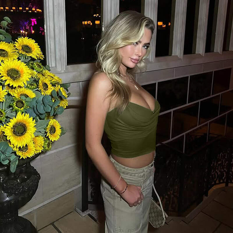Olive Drape Front Cami Top with Metal Ring Straps 💚🔥