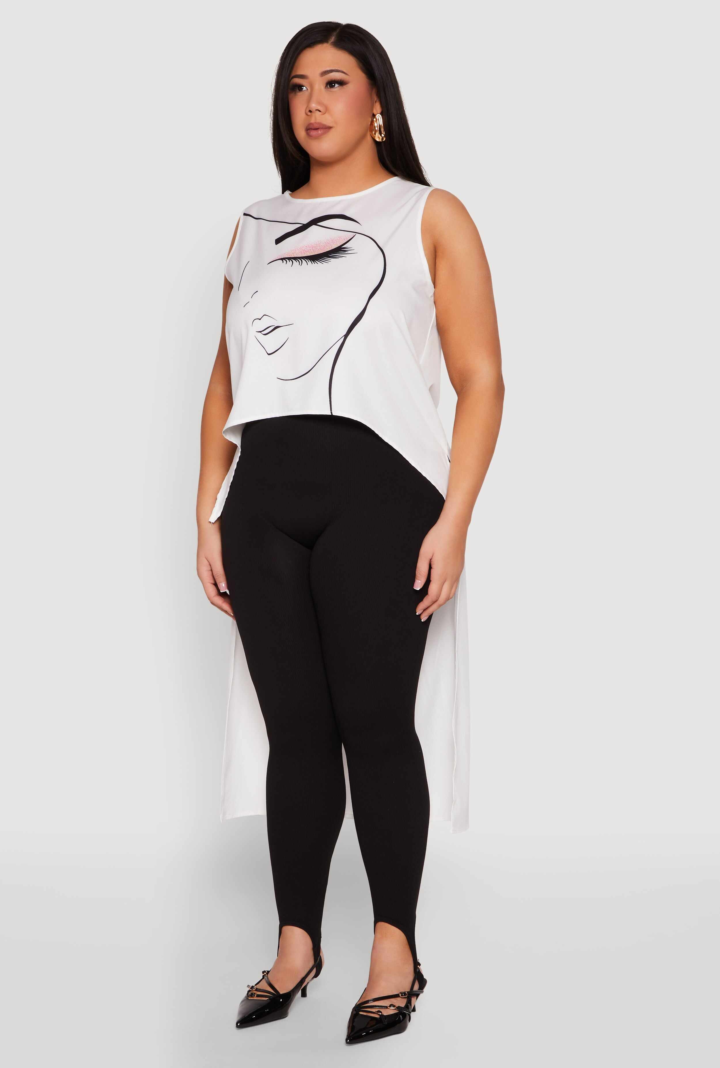 Plus Size Face Print Sleeveless High Low Maxi Top