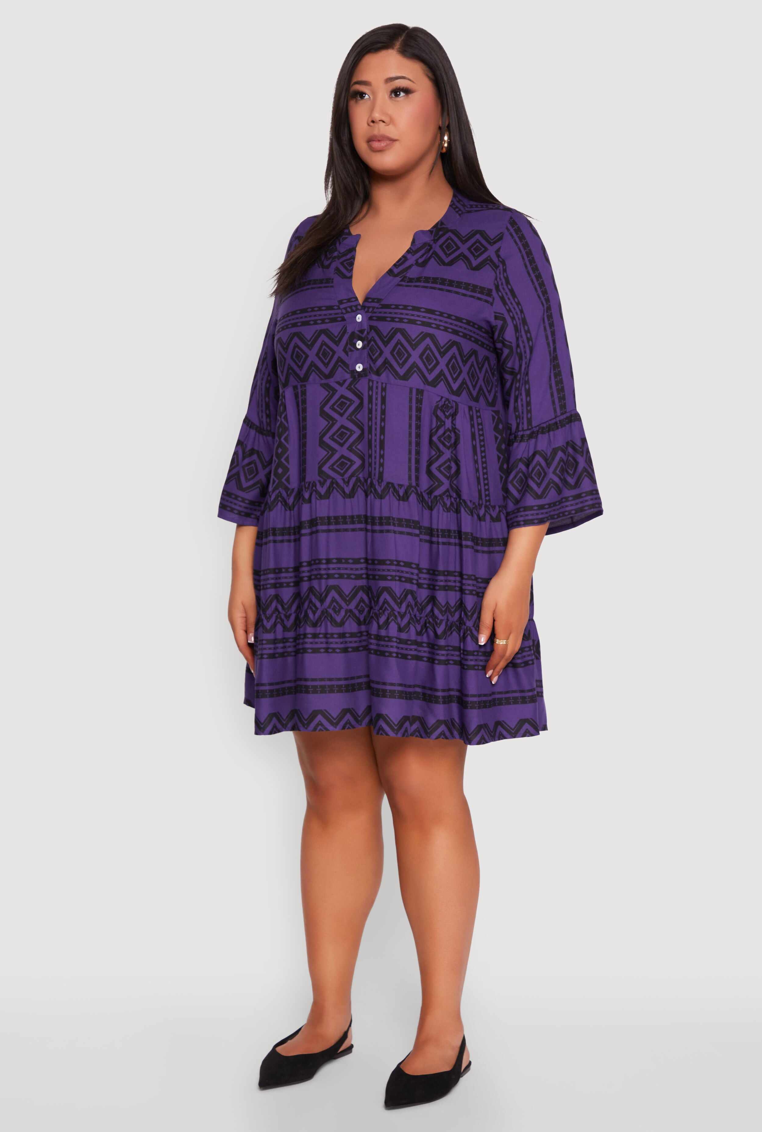Plus Size Long Sleeve Tiered Dress