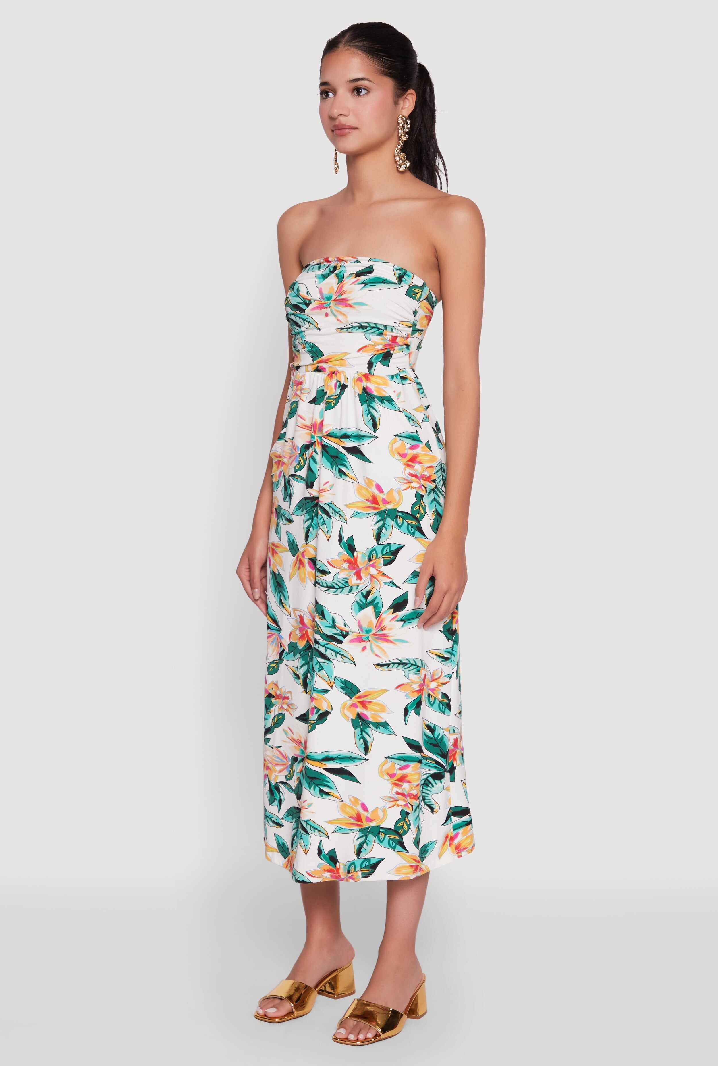 Floral Print Tube Sundress with Classic Fit