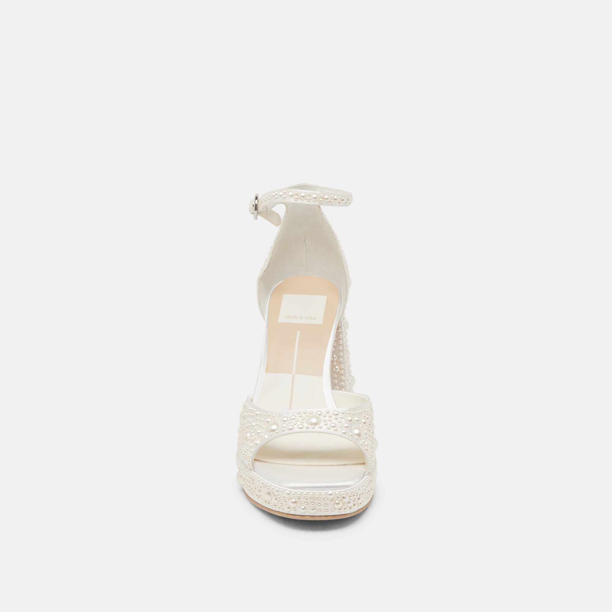 PANDRO PEARL WIDE HEELS TRUE WHITE SATIN