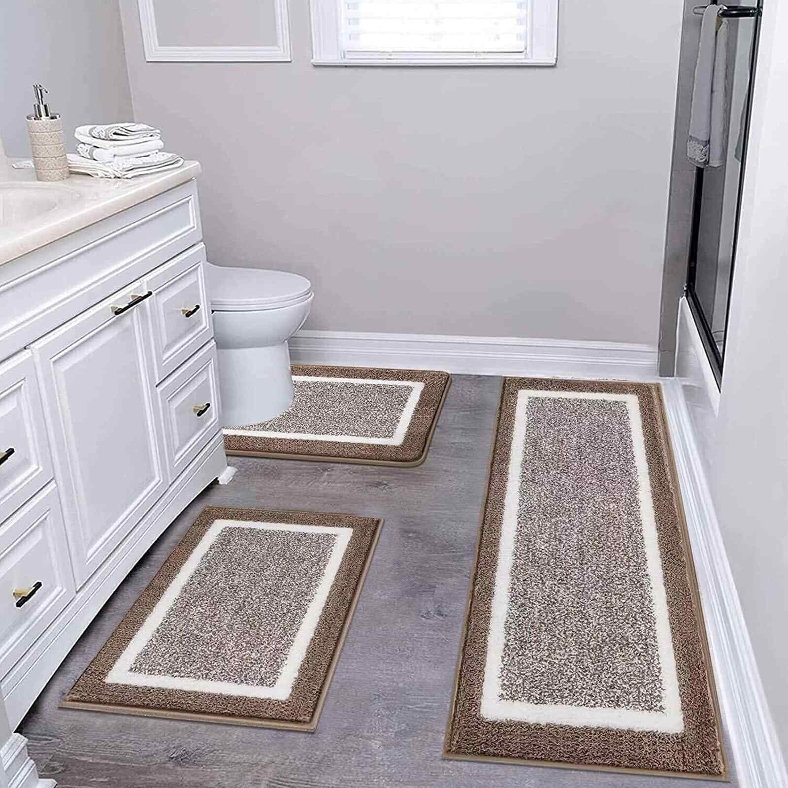 3 Piece Bath Mat Set Bathroom Rugs,Non Slip Plush Bathroom Mats,Absorbent Shaggy Bathroom Rug Set with U-Shaped Contour Toilet