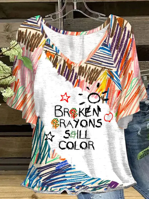 Women's Broken Crayons Still Color Print T-Shirt