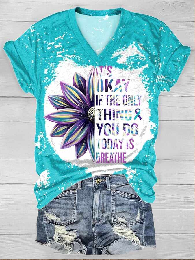 It's Okay Sunflower Print Short Sleeve T-Shirt