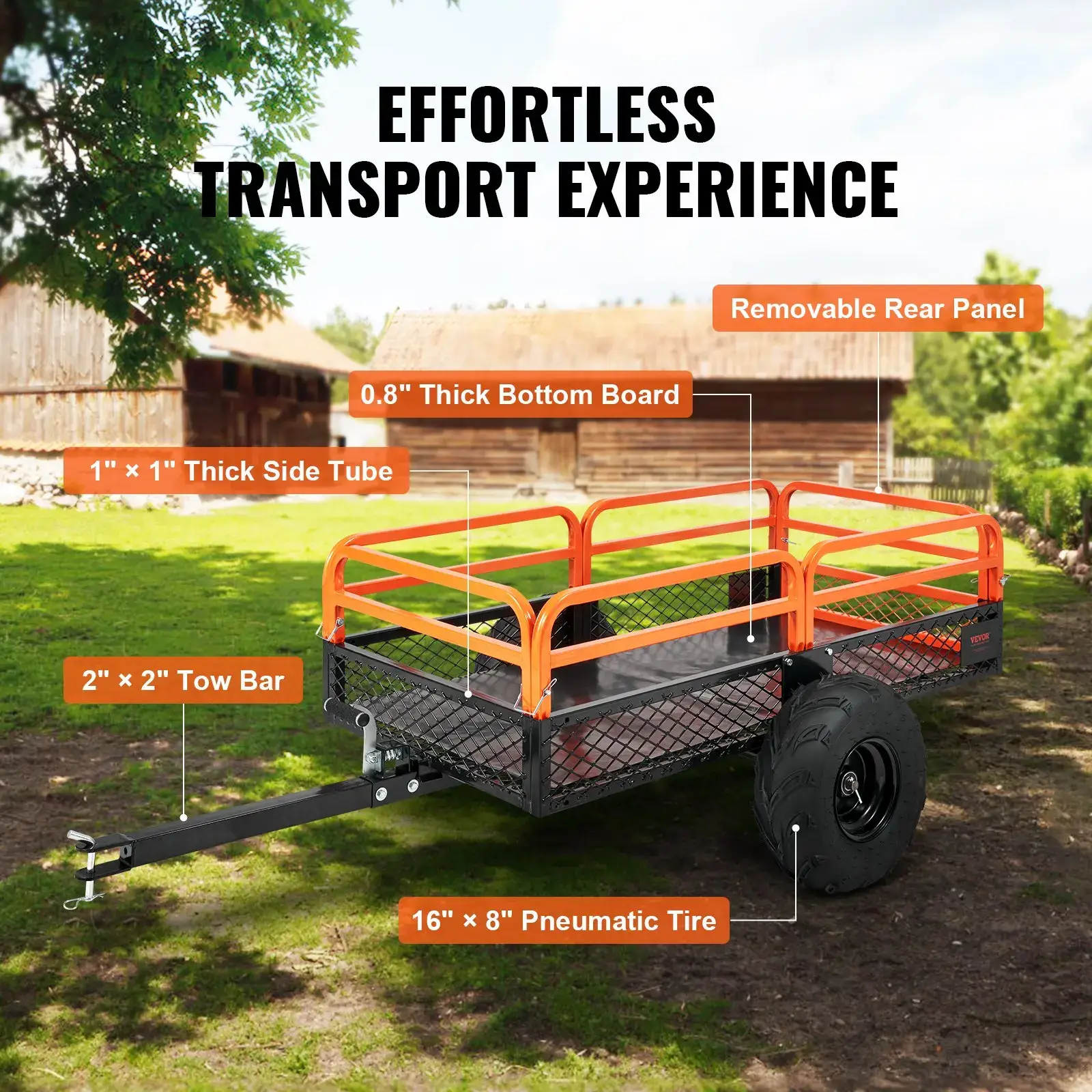 Heavy Duty Steel ATV Dump Trailer 1500-Pound Load Capacity 15 Cubic FeetTow Behind Dump Cart Garden Trailerwith Removable Sides and 2 Tiresfor MowersTractorsATVUTV