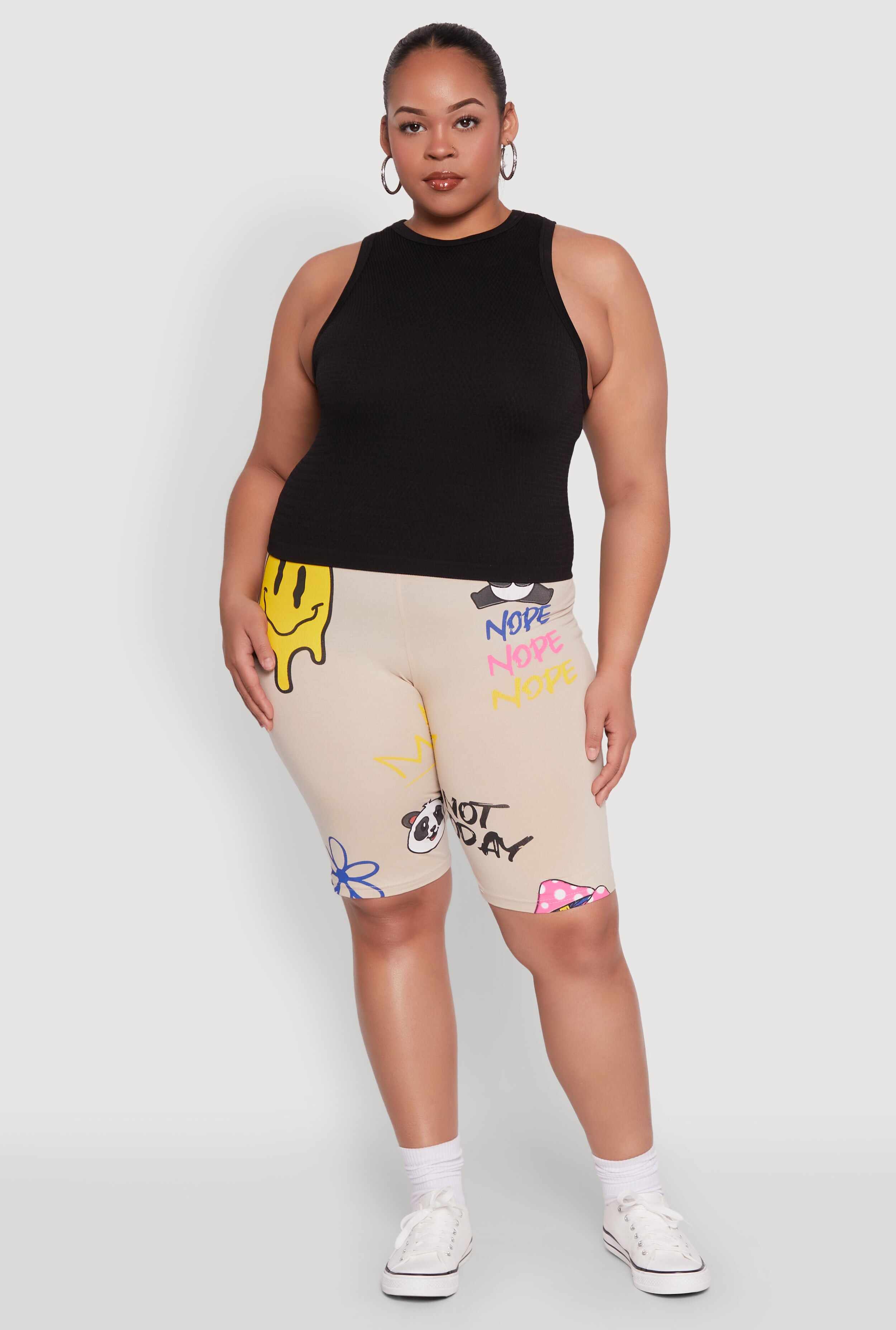 Plus Size Nope Graffiti Graphic Biker Shorts
